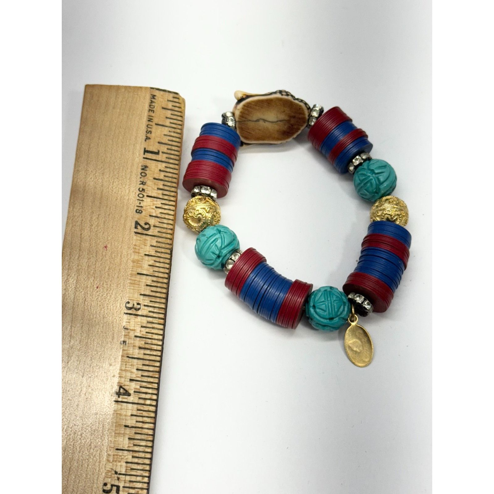 Vintage Vintage record bead rhinestone Buddha stretch bracelet Size ONE SIZE - 5 Thumbnail