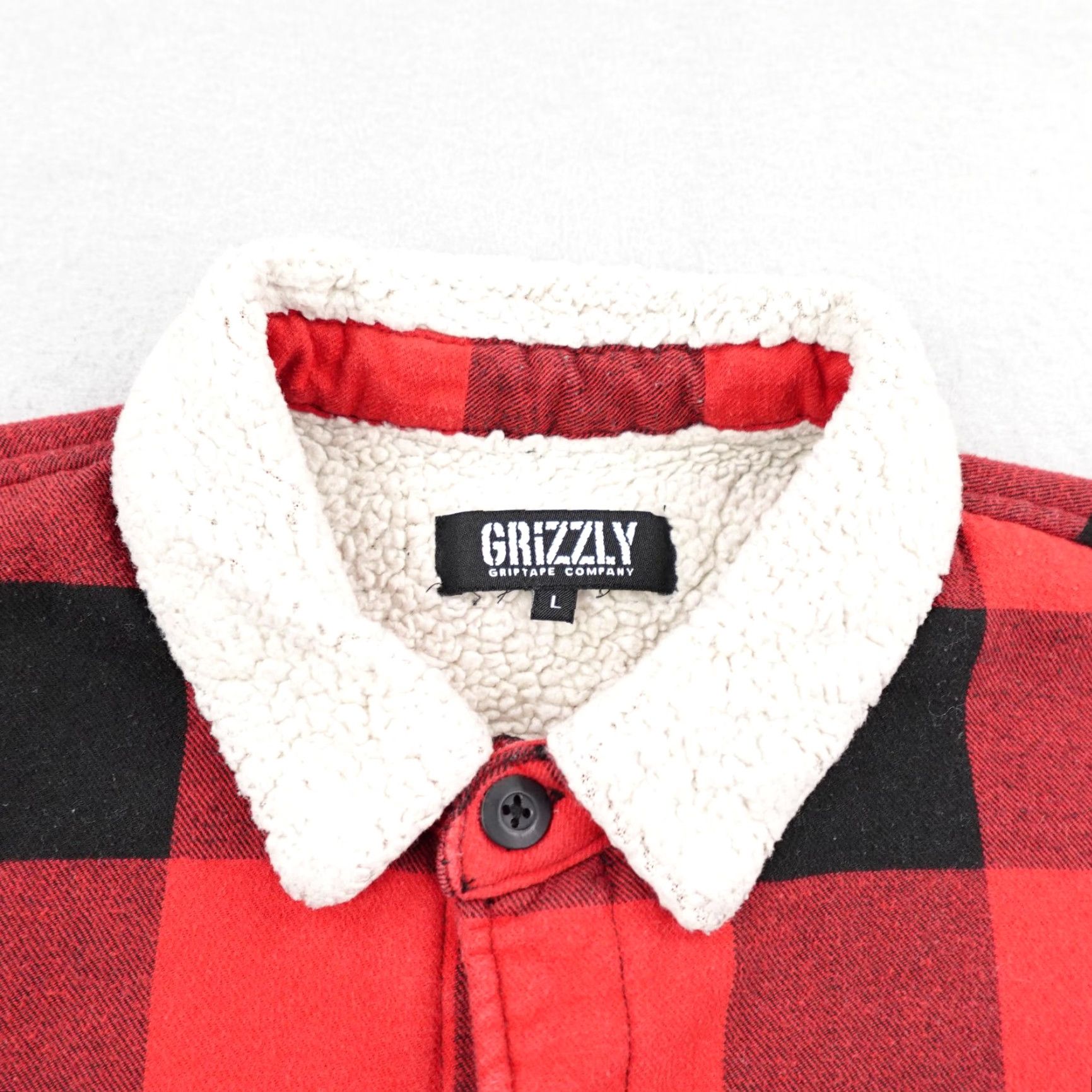Vintage Grizzly Griptape Jacket Mens Large Red Plaid Sherpa Lined Flannel Shirt Shacket Size US L / EU 52-54 / 3 - 2 Thumbnail