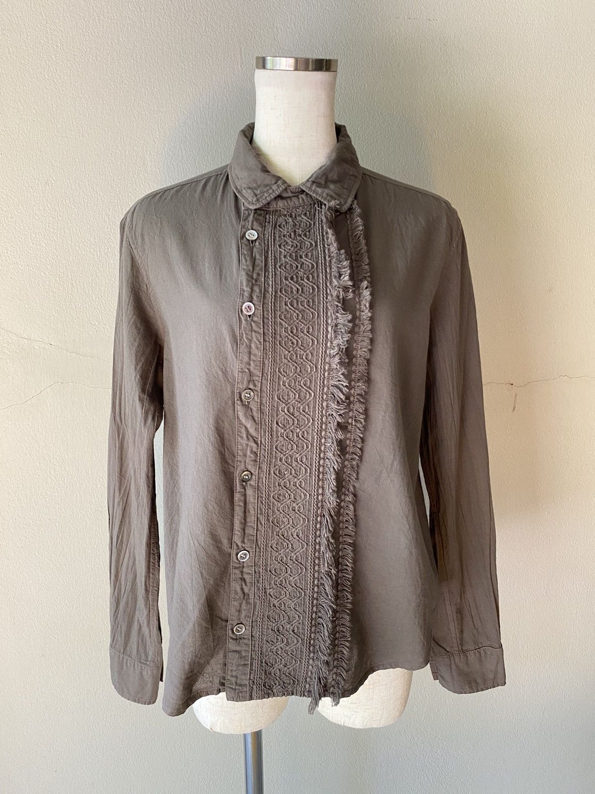 Issey Miyake Plantation Olive Grey Embroidered Fringe Shirt Size M / US 6-8 / IT 42-44 - 11 Thumbnail