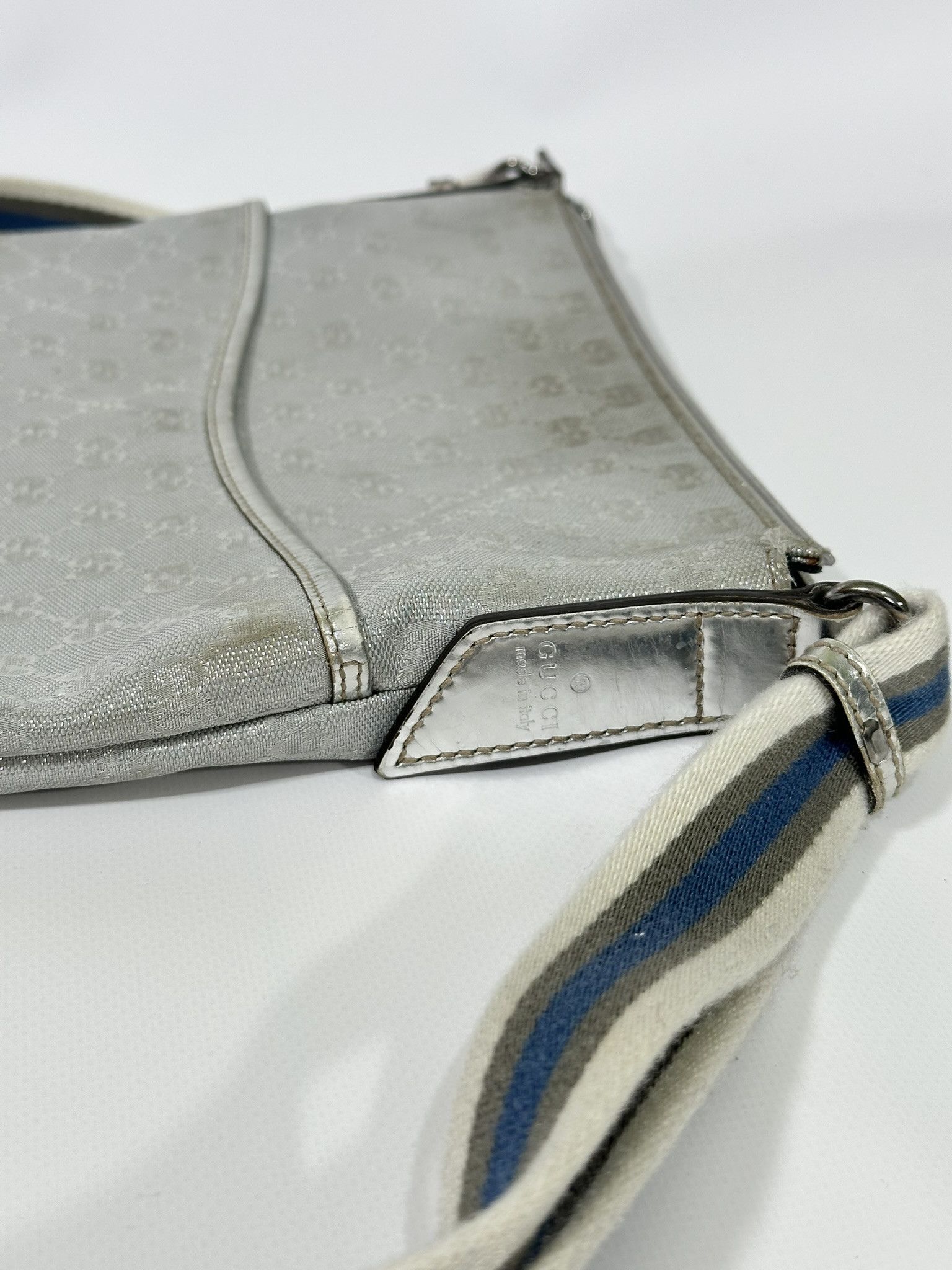 Gucci Gucci Messenger Bag GG Monogram Shiny Silver Leather Canvas Size ONE SIZE - 5 Thumbnail