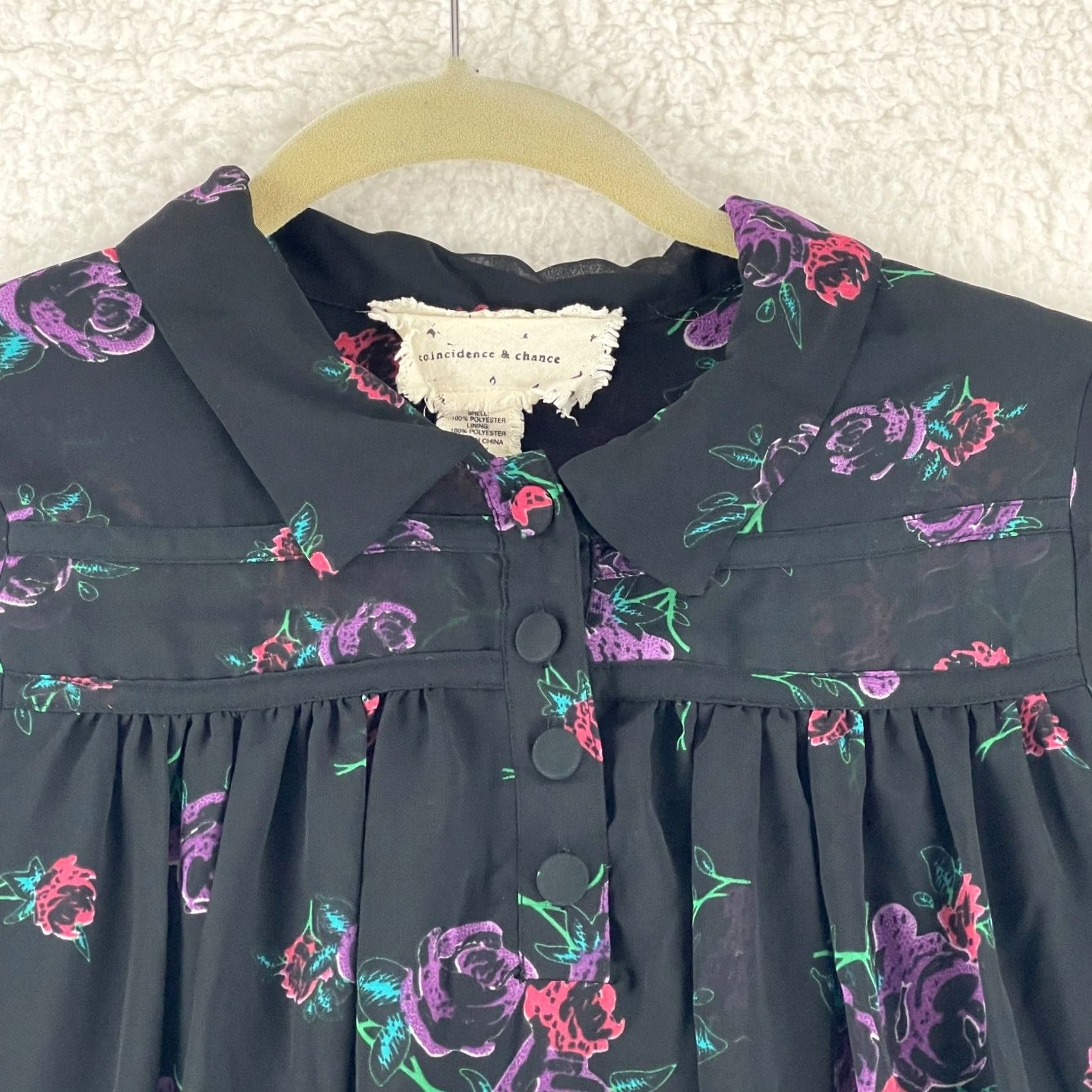 Vintage Coincidence & Chance Black Floral Chiffon Swing Dress Womens S Bell Sleeve XS? Size S / US 4 / IT 40 - 3 Thumbnail