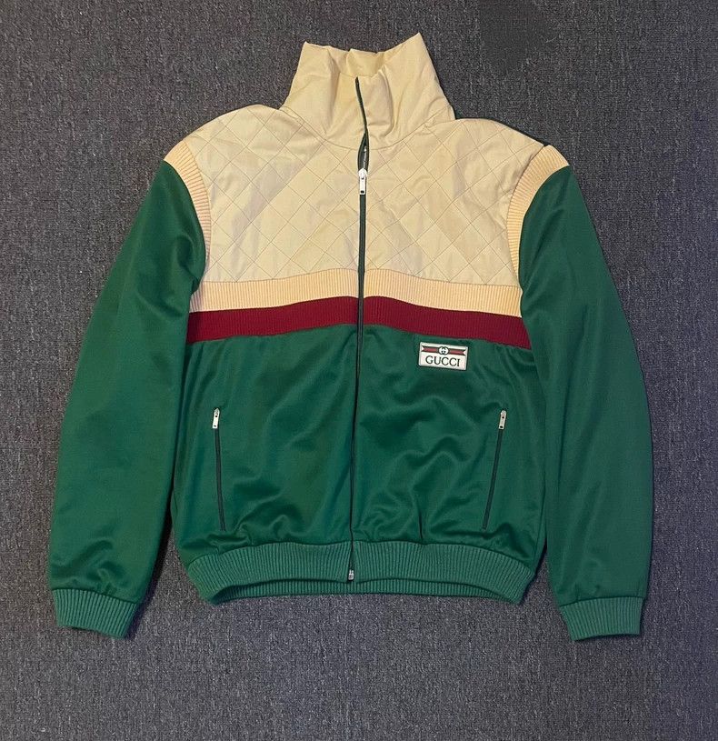 Gucci Retro Green Knit Panel Varsity Jacket-yf