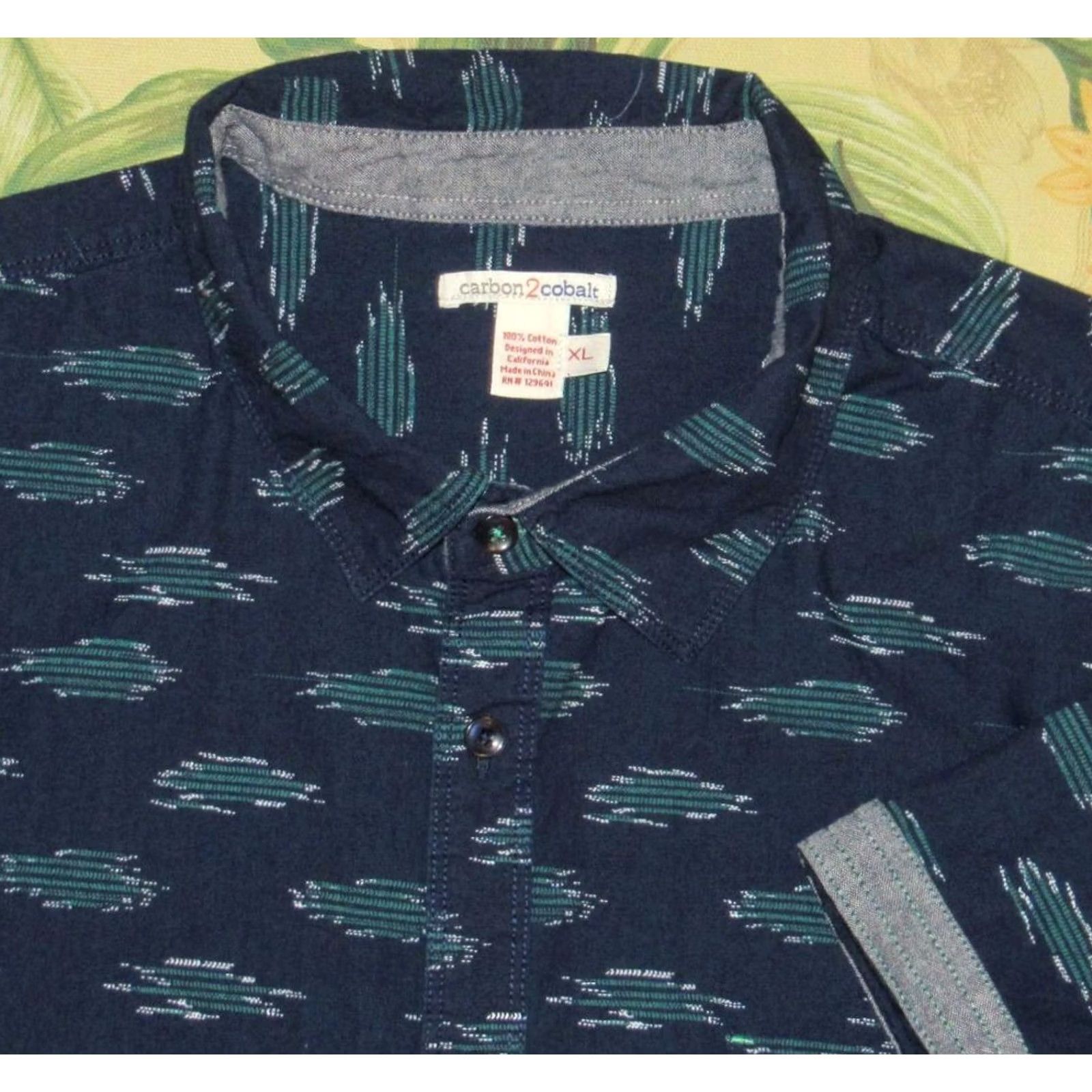 Carbon2Cobalt VINTAGE CARBON2COBALT Navy Blue Ikat Print Short Sleeve Button Down Shirt XL Size US XL / EU 56 / 4 - 2 Thumbnail