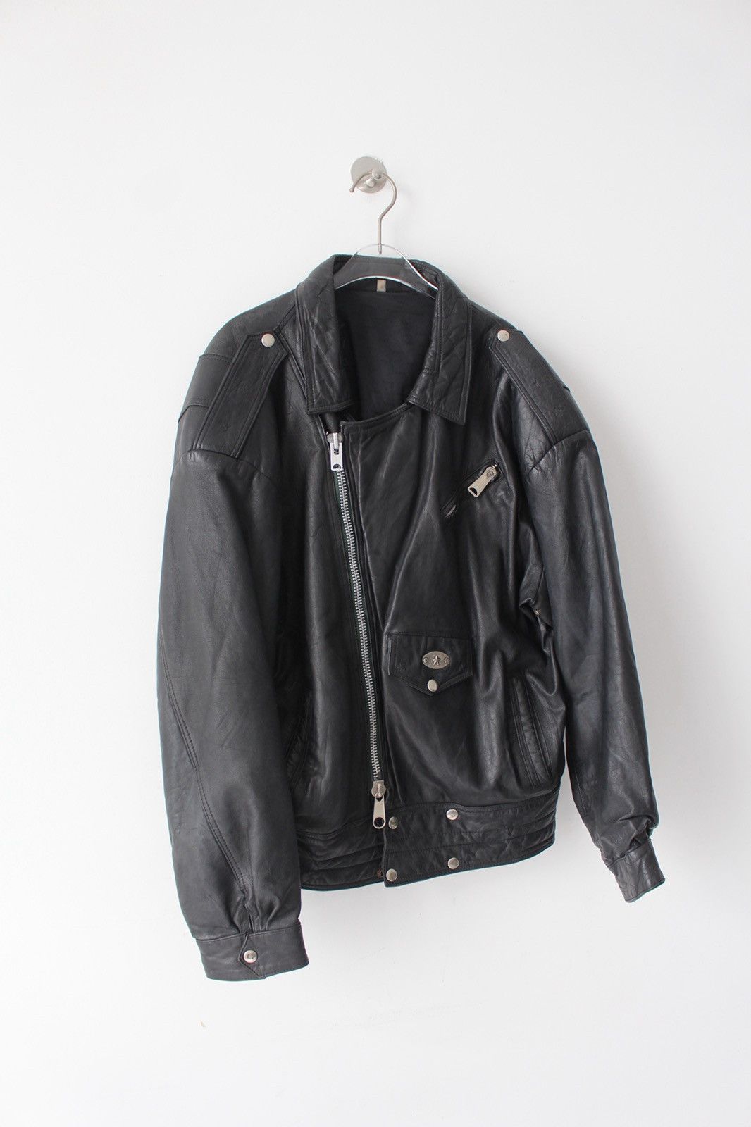 Vintage 1970S ASYMMETRIC TALON ZIP MOTORCYCLE LEATHER JACKET Size US XL / EU 56 / 4 - 3 Thumbnail