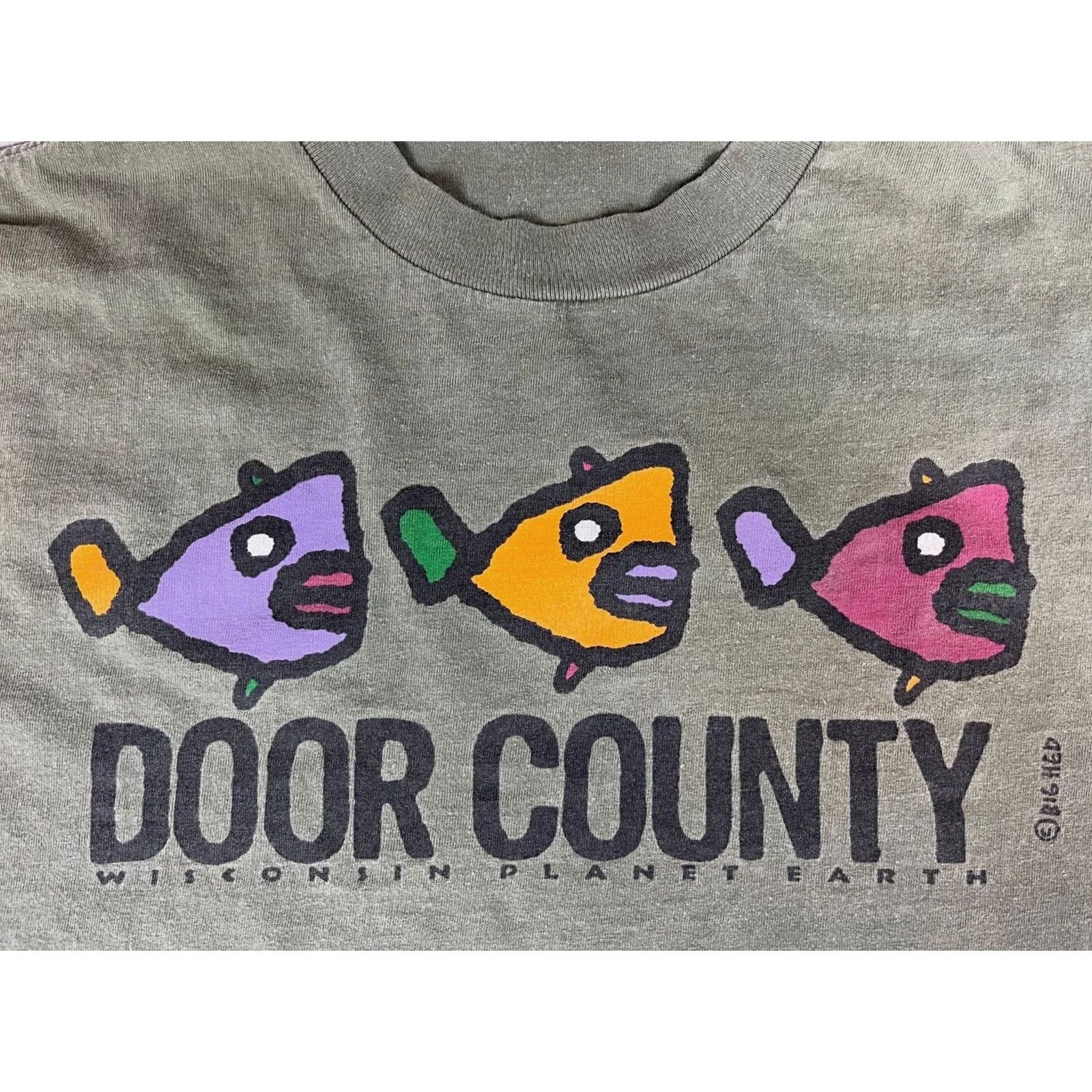 Vintage VINTAGE Men's Door County Wisconsin Planet Earth T-Shirt Size L Green Crew Neck Short Sleeve 1990s Fish Nature Mens Size US L / EU 52-54 / 3 - 4 Thumbnail