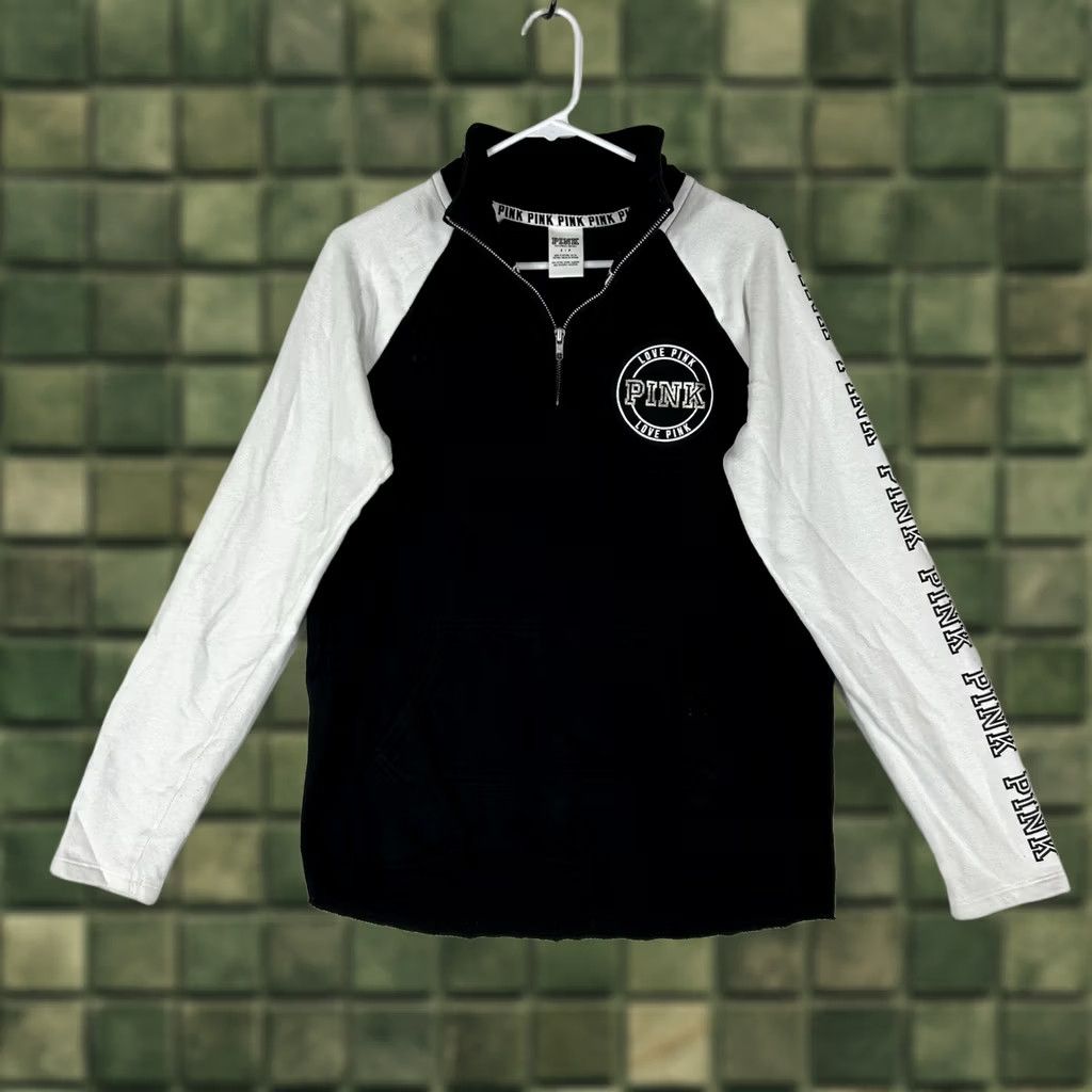 Pinko PINK Victoria's Secret 1/4 Zip Sweatshirt Women's Small Pullover Athletic Top Shirt Black Zip Front Logo Kangaroo Pocket Size S / US 4 / IT 40 - 1 Thumbnail