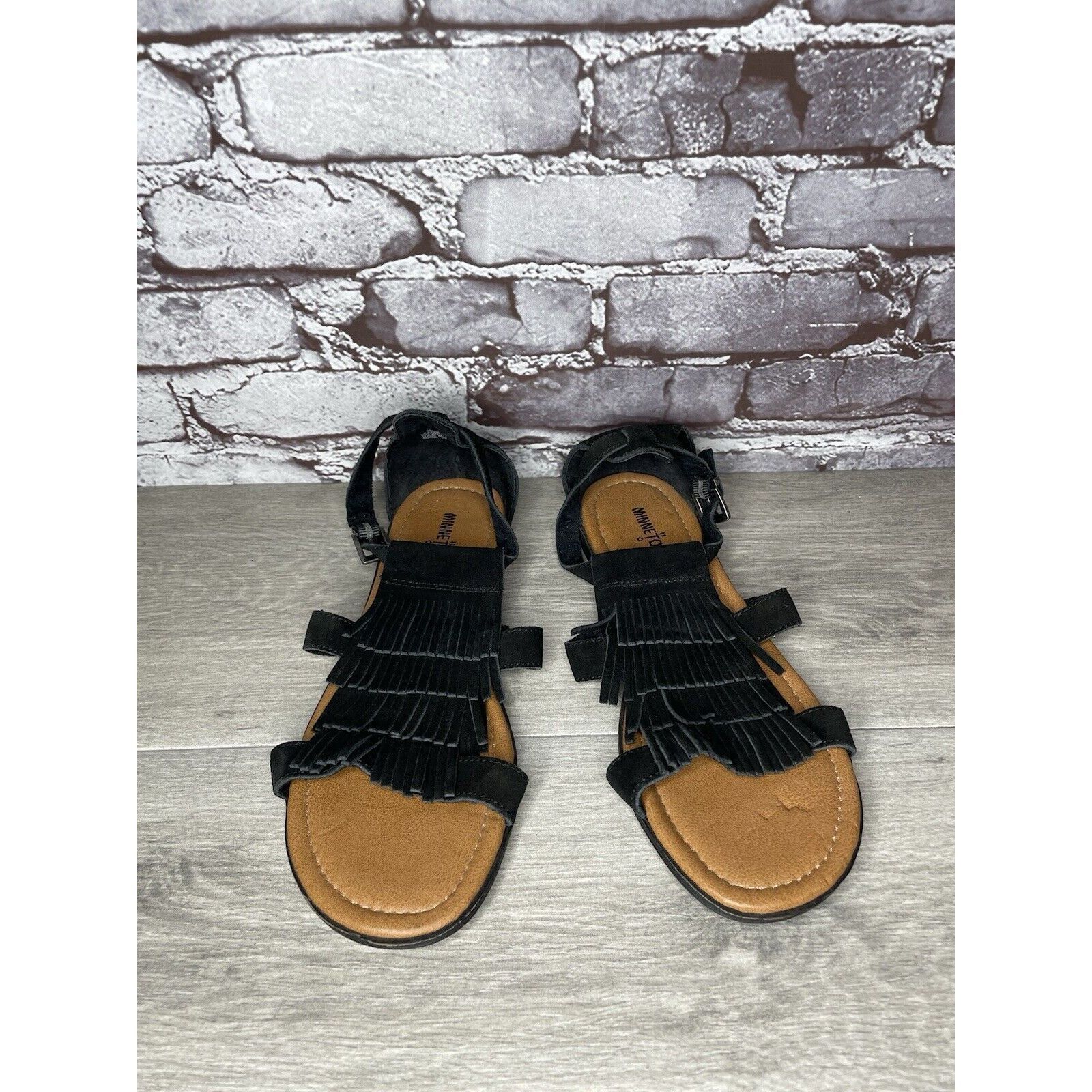Minnetonka Minnetonka Maui Ankle Strappy Fringe Flats 71302 Black Suede Size US 10 / IT 40 - 15 Thumbnail