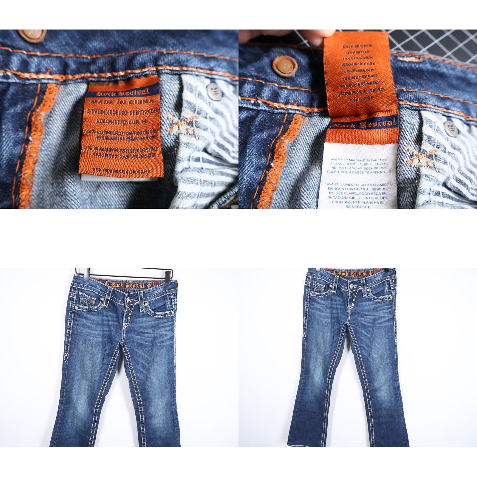 Vintage VINTAGE Rock Revival Jeans Women's 27 Blue Eva Relaxed Boot Cut Denim Stretch Studded Size 27" / US 4 / IT 40 - 9 Thumbnail