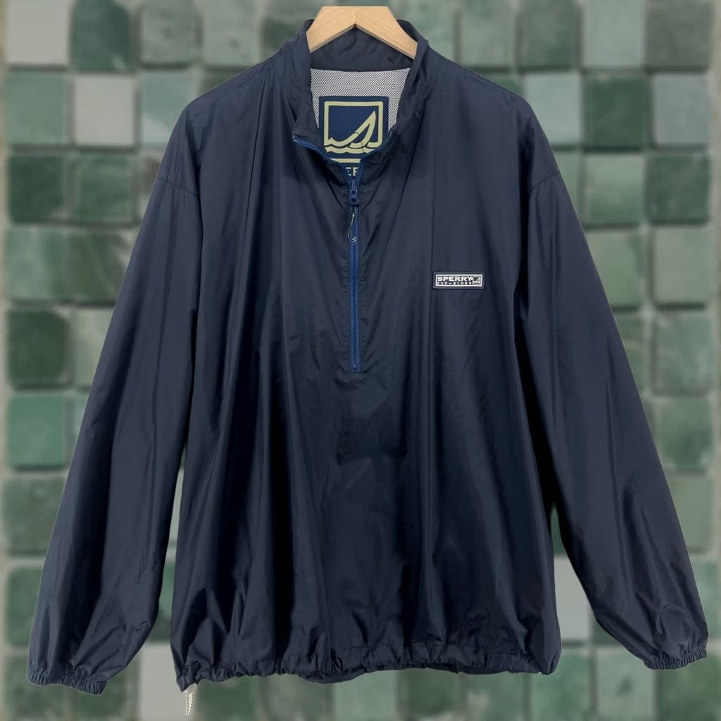 Sperry SPERRY Top Sider Windbreaker Jacket Mens L Blue Nylon 1/2 Zip Pullover Cinched Size US L / EU 52-54 / 3 - 1 Thumbnail