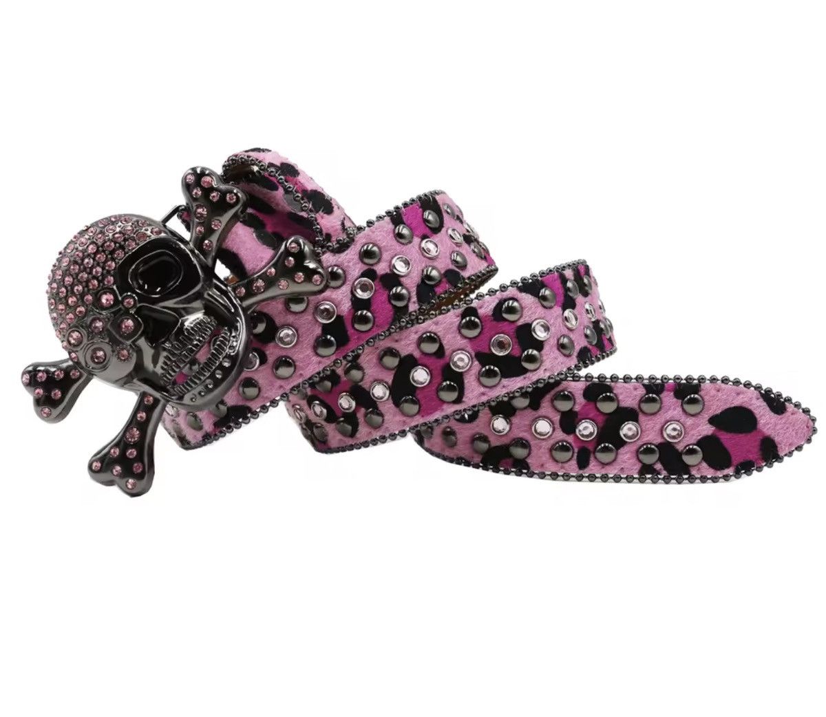 Japanese Brand Crystal Skull Crossbone Leopard PU Leather Belt 105 cm Size ONE SIZE - 2 Thumbnail