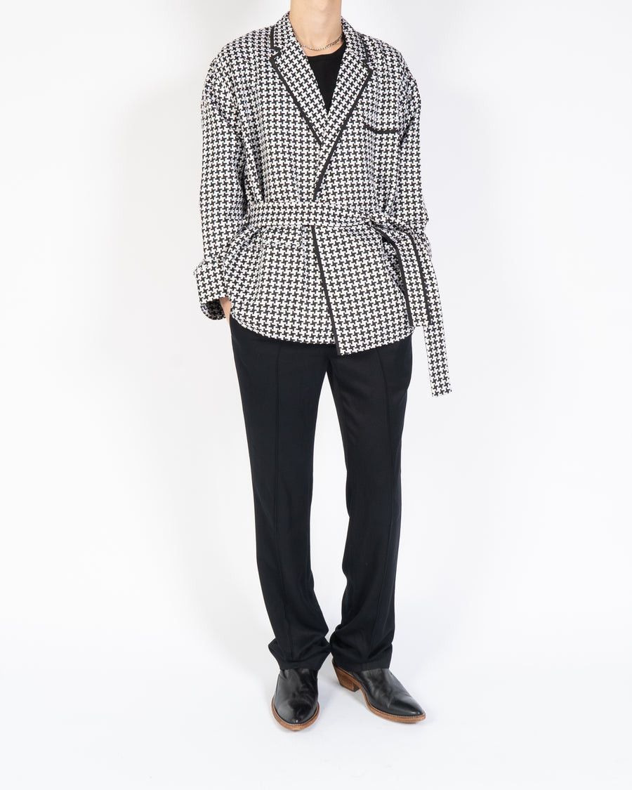 Haider Ackermann SS19 Houndstooth Silk Jacquard Kimono Belted Jacket & Pants Size 34S - 3 Thumbnail