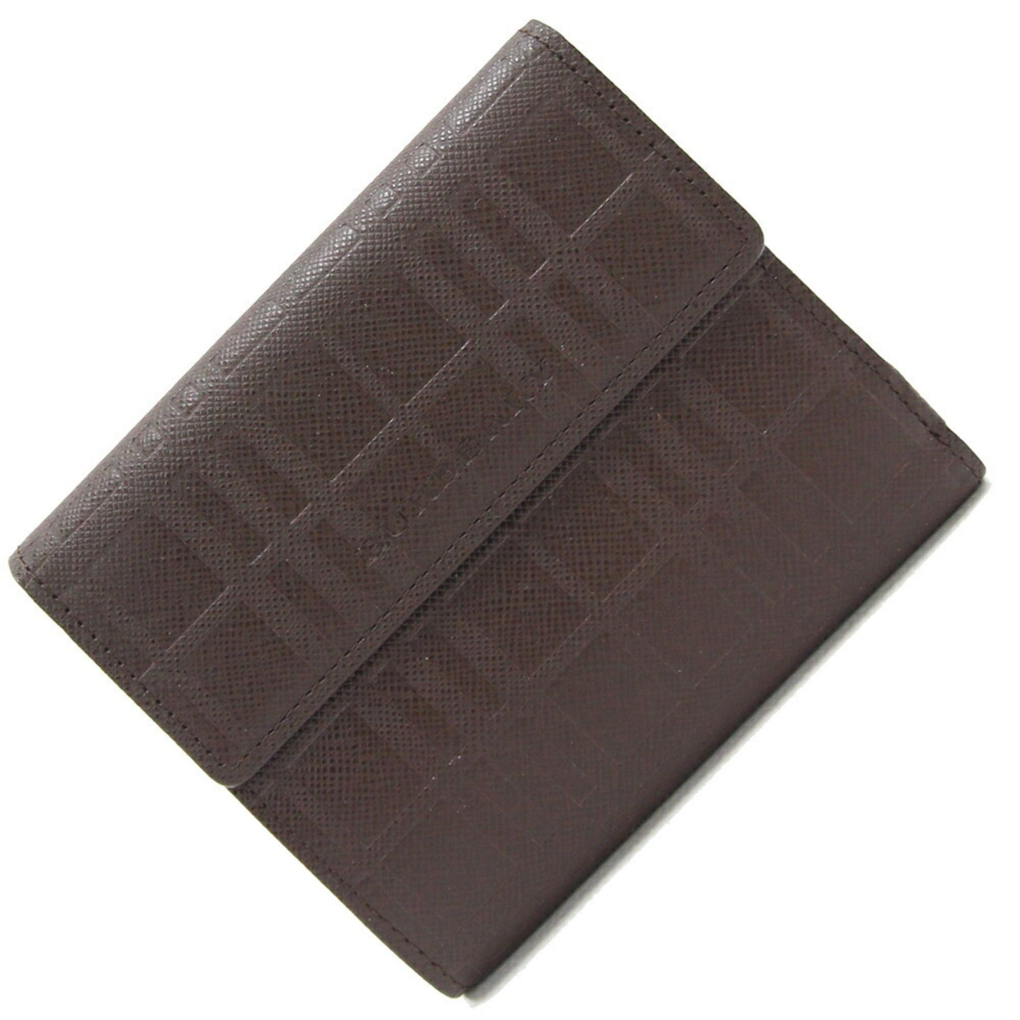 image of Burberry Bifold Wallet Dark Brown Leather Check W Double Sided Ladies, Women's