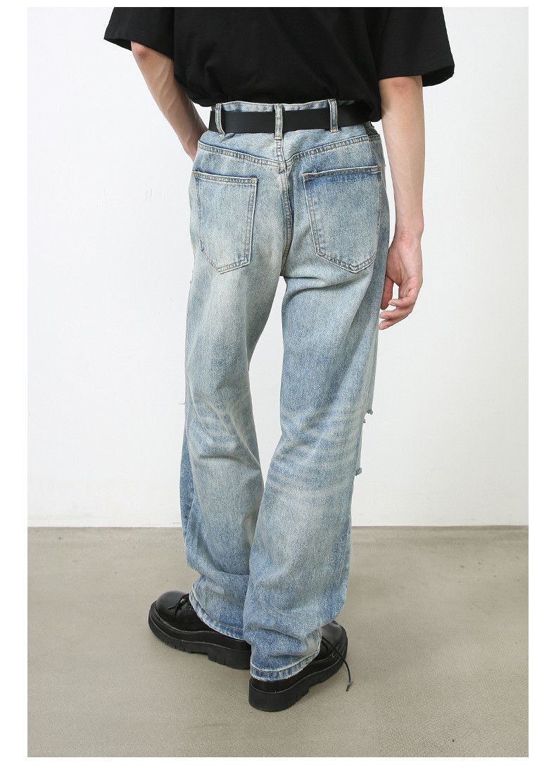 Japanese Brand Men's loose retro washed street straight leg ripped jeans Size US 32 / EU 48 - 5 Thumbnail