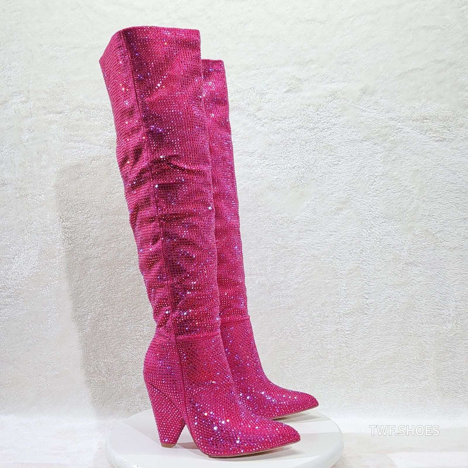 Other New Year Party Fuchsia Pink Rhinestone Thigh boots 4.25" Hee Size US 6.5 / IT 36.5 - 1 Thumbnail
