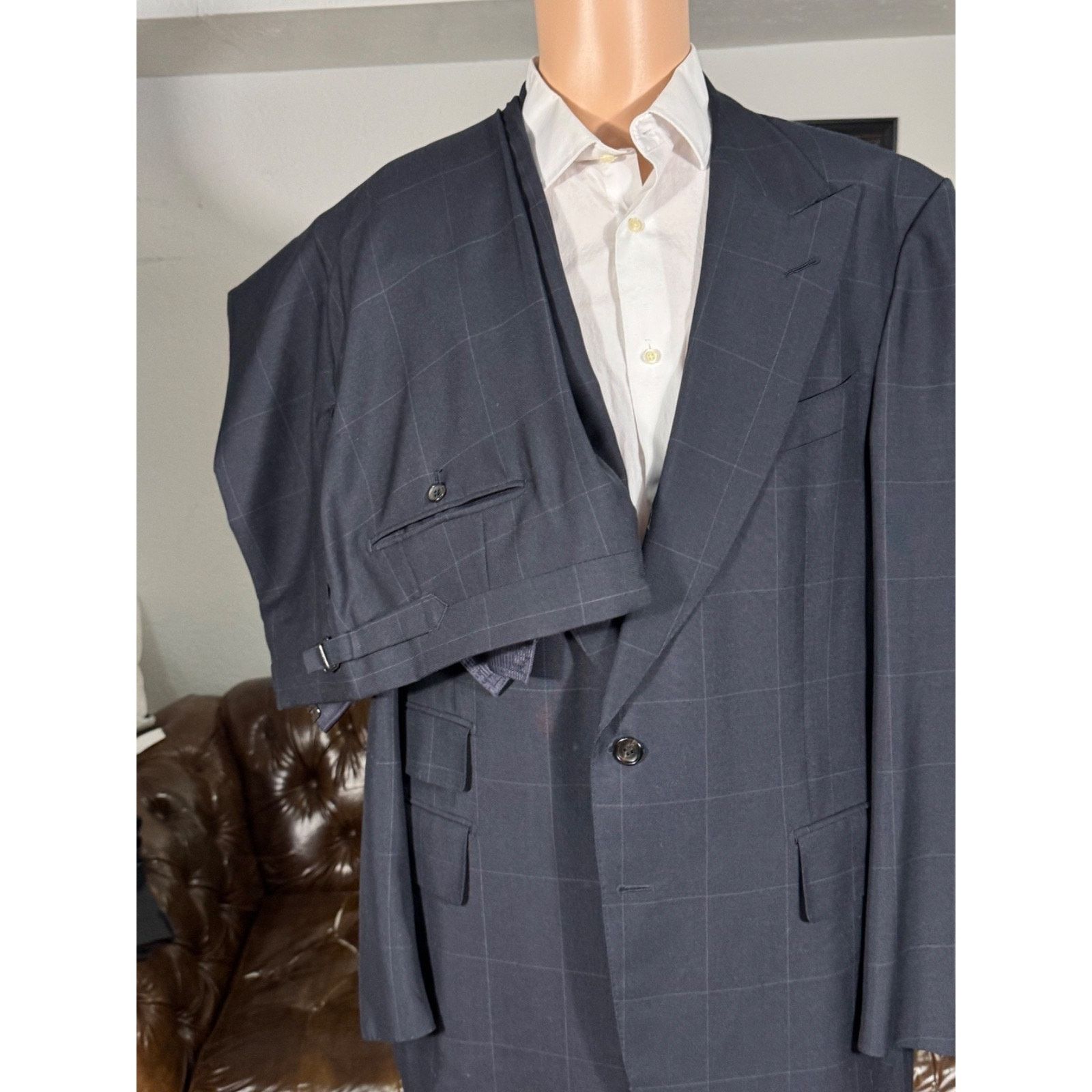 Tom Ford Tom Ford Navy Windowpane Suit 2 Pc Peak 58IT 48R US 39x30 Size 48R - 1 Thumbnail
