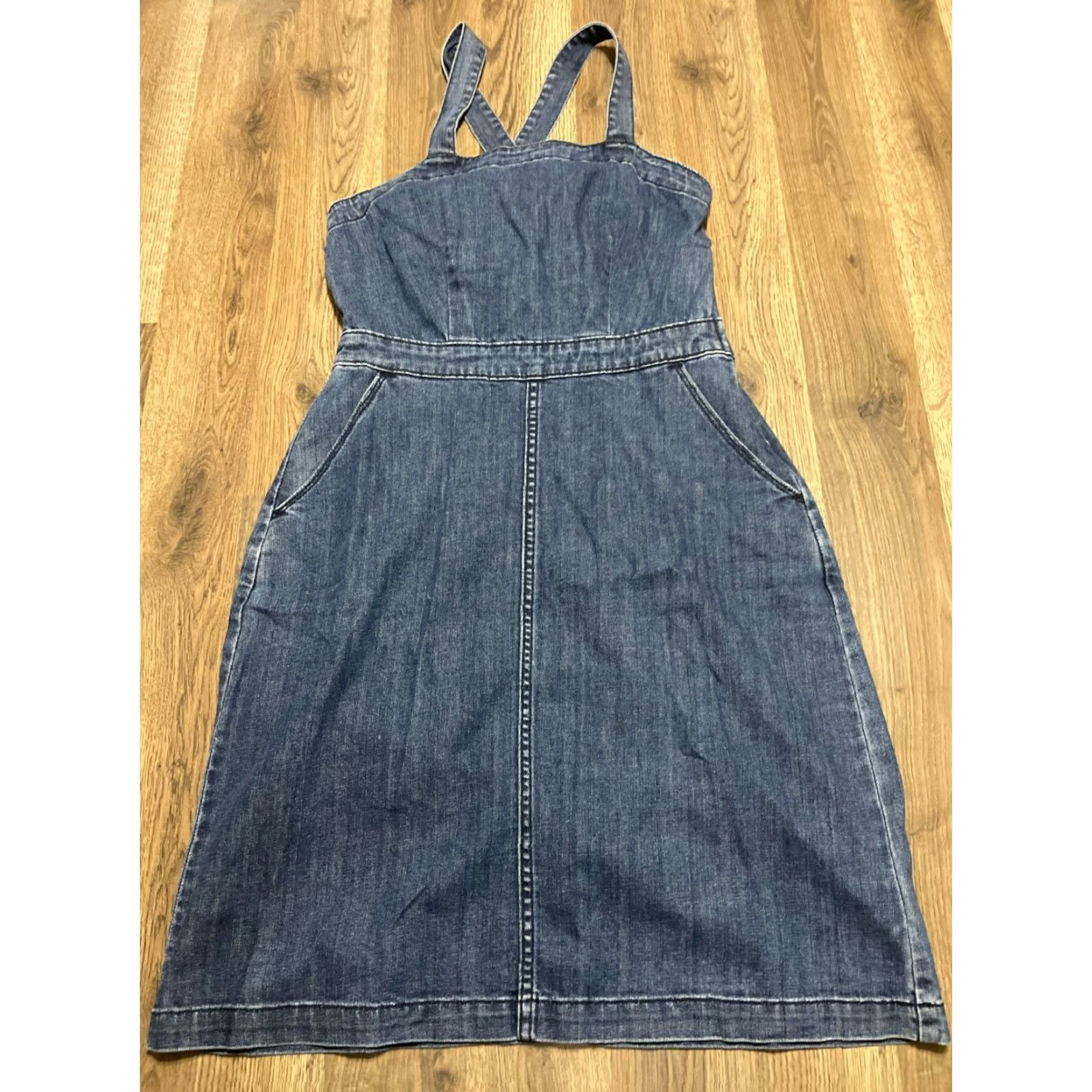Vintage Universal Thread Dress Women Size 6 Blue Denim Sleeveless Knee Length Casual Womens Size 28" / US 6 / IT 42 - 2 Thumbnail