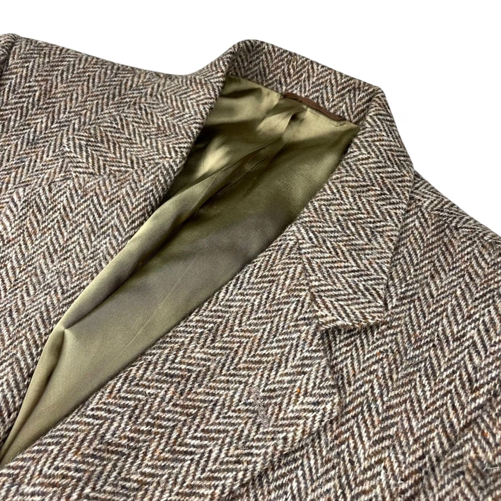 Harris Tweed VINTAGE Harris Tweed Blazer Men Brown Herringbone 40R Wool Leather Buttons Two-Button US Made Size 40R - 2 Thumbnail