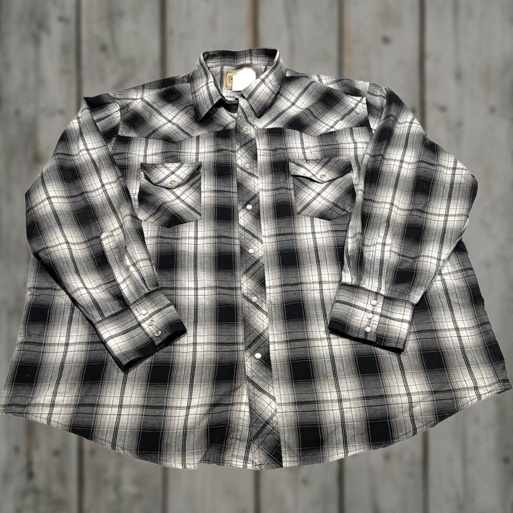 Wrangler VINTAGE Wrangler Western Shirt Men’s 2XL Black Plaid Pearl Snap Button-Up Long Sleeve with Pockets Size US XXL / EU 58 / 5 - 1 Thumbnail