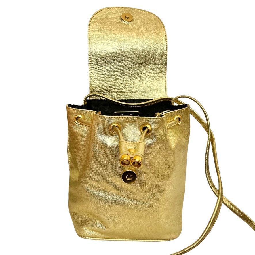 Paloma Picasso × Vintage Paloma Picasso Gold Italian Leather Drawstring Bucket Bag Size ONE SIZE - 7 Thumbnail