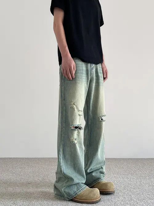 VIBE Blue Straight Leg Distressed Denim Jeans Size US 30 / EU 46 - 7 Thumbnail