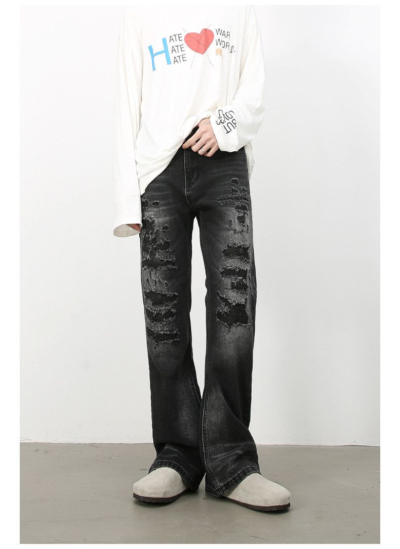 Japanese Brand × Jean High street retro loose flared ripped jeans for men Size US 32 / EU 48 - 2 Thumbnail