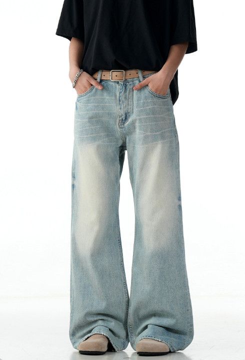 Jean Vintage washed men's cleanfit loose blue straight jeans Size US 32 / EU 48 - 2 Thumbnail