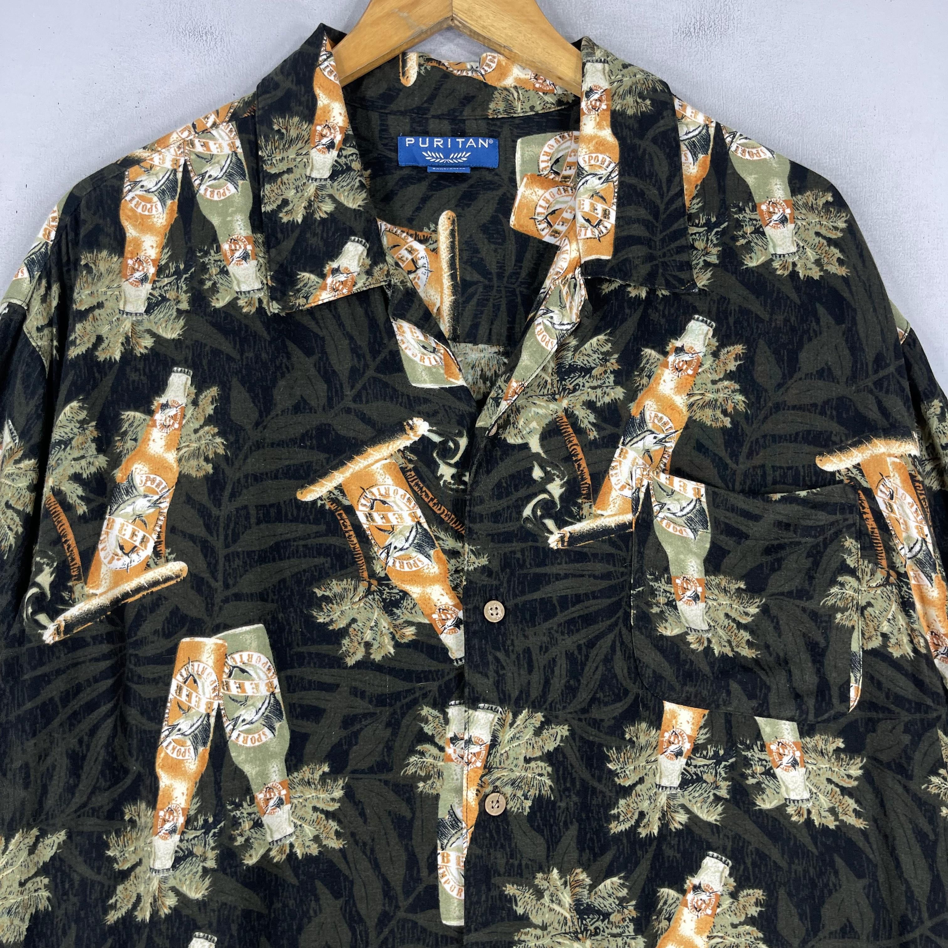 Japanese Brand PURITAN Hawaii Corona Beer Printed Rayon Shirt Button Up Size US XL / EU 56 / 4 - 2 Thumbnail