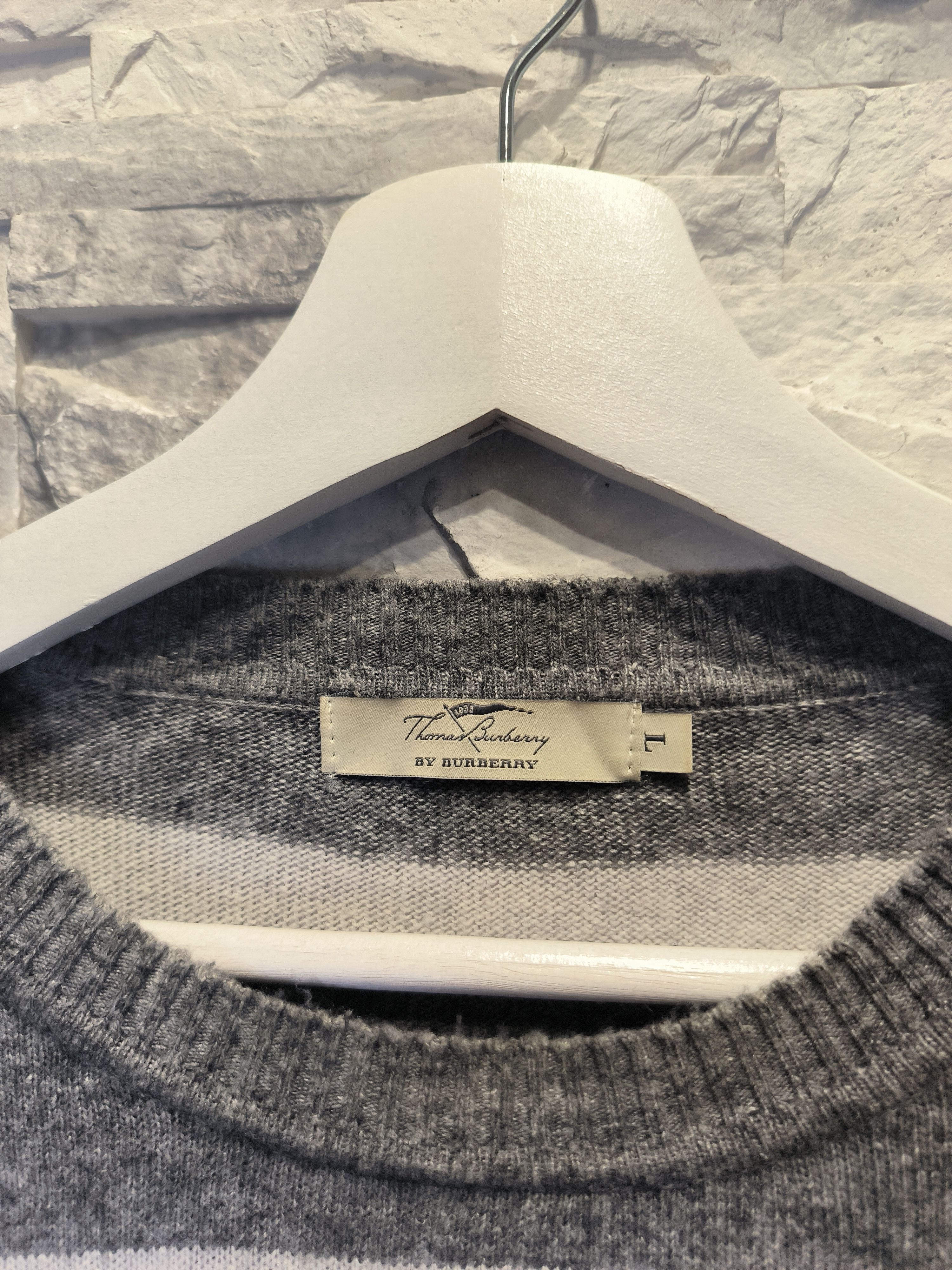 Burberry × Vintage Thomas Burberry Knitwear Striped Sweatshirt Sweater Logo Size US L / EU 52-54 / 3 - 4 Thumbnail