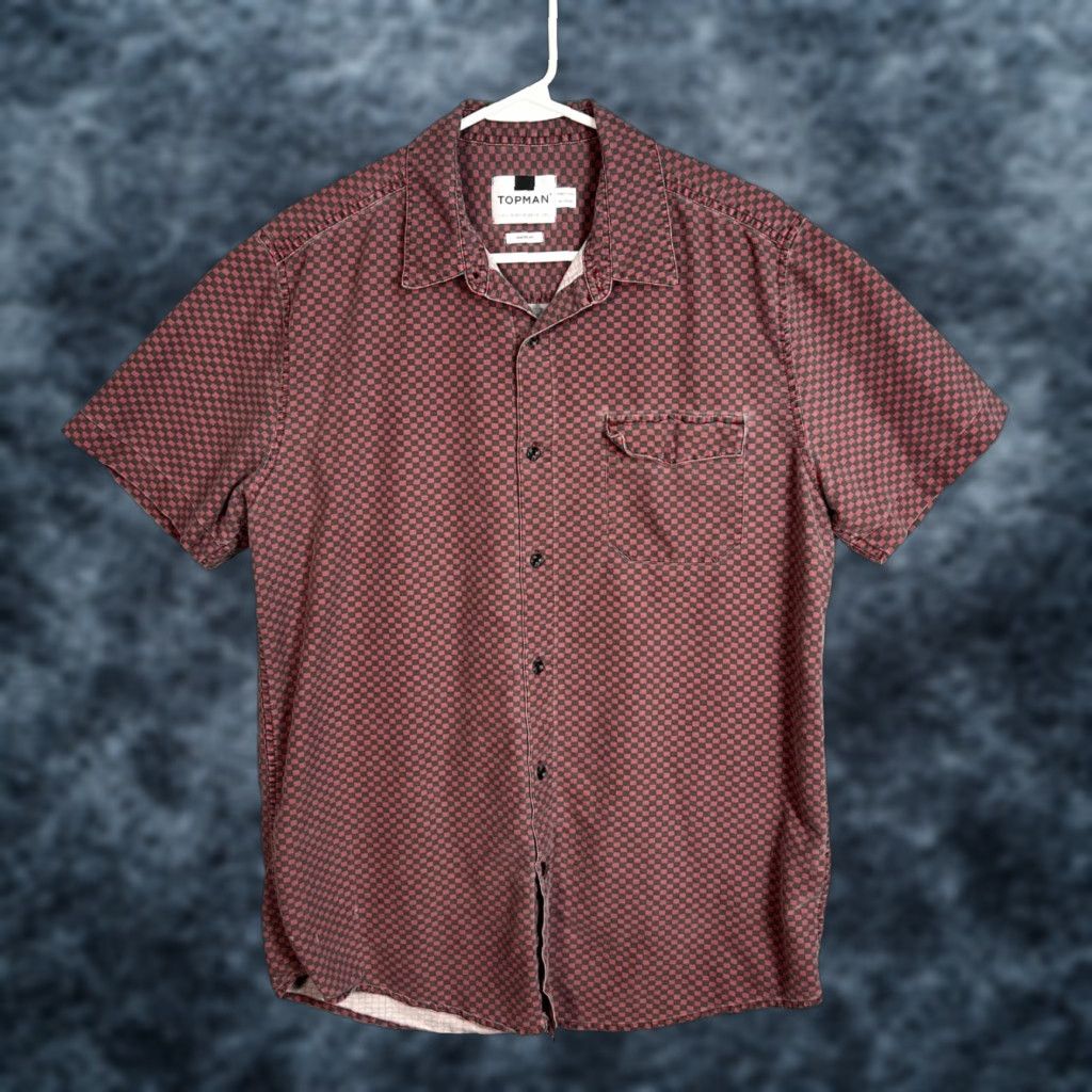 Topman Topman Mens Size Large Red & Black Checkered Skater Fit Short Sleeve Shirt Size US L / EU 52-54 / 3 - 1 Thumbnail