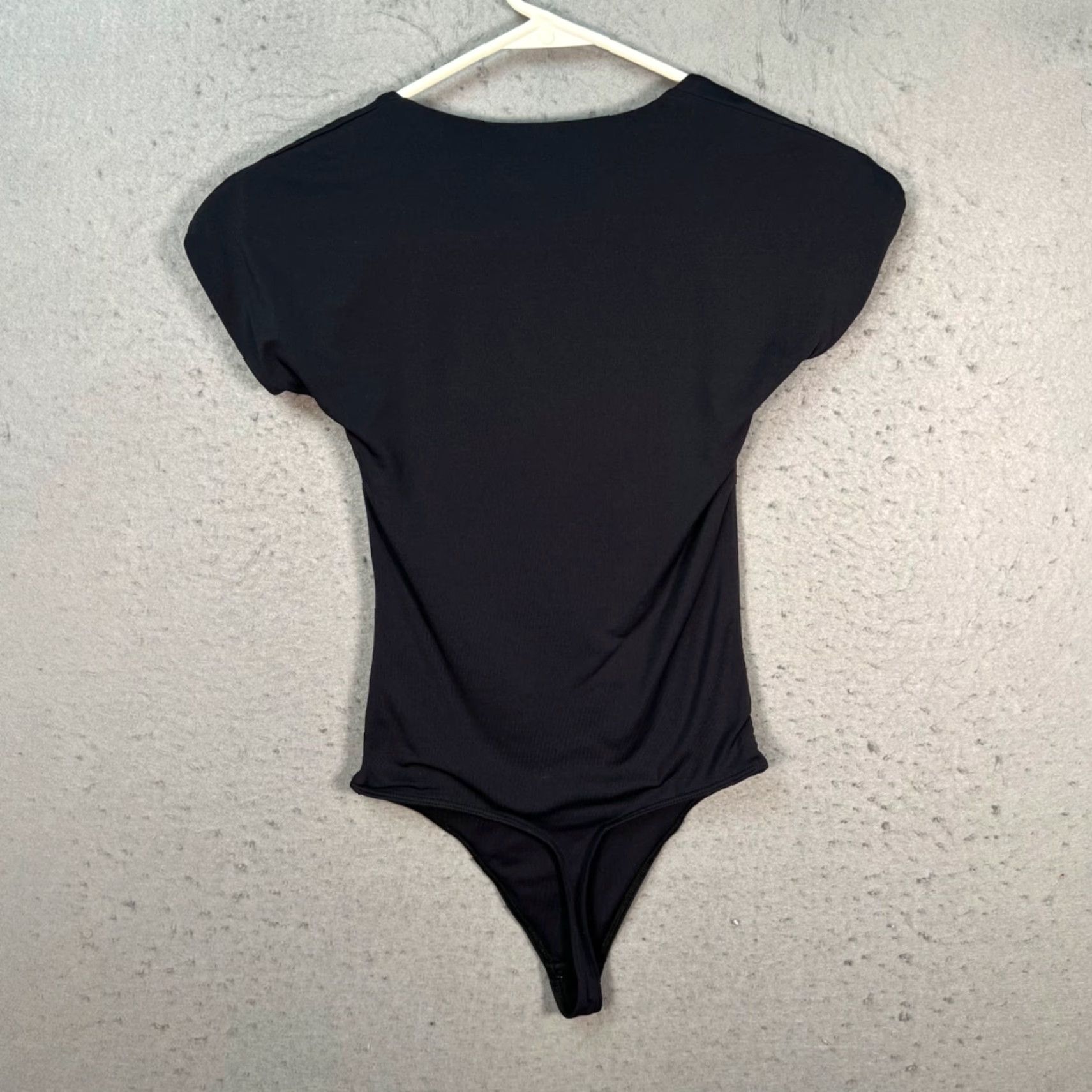 Vintage Babaton Bodysuit Shirt Women S Black Short Sleeve Drape Neck Knit Nylon Elastane Stretch Casual Spring Summer Womens Size S / US 4 / IT 40 - 2 Thumbnail