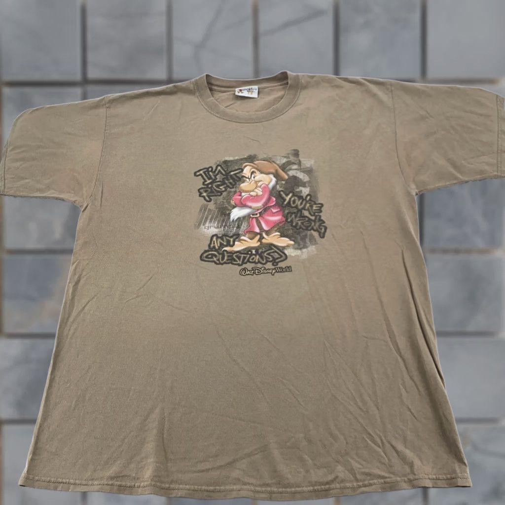 Disney Vtg Grumpy I'm Right You're Wrong Shirt Mens XL Walt Disney Snow White Dwarf 90s Size US XL / EU 56 / 4 - 1 Thumbnail