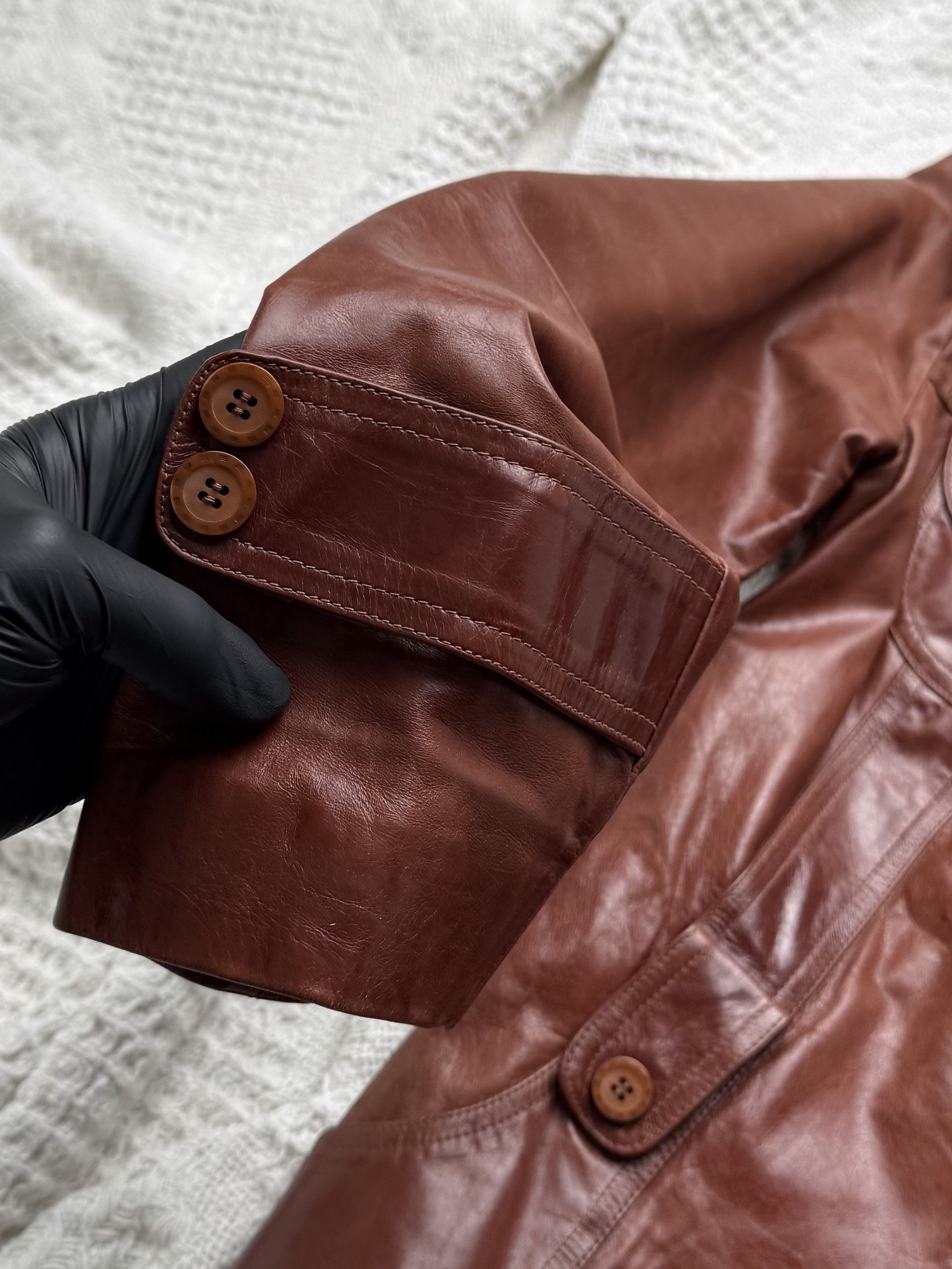 Vintage Vintage Brown Leather Jacket Button Front Retro Mid Length Size S / US 4 / IT 40 - 6 Thumbnail