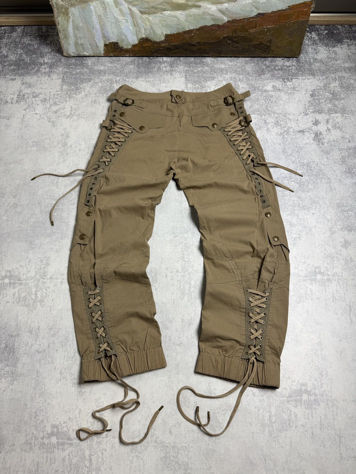 S/S 2003 Dior John Galliano LaceUP Bondage Cargo Pants Army