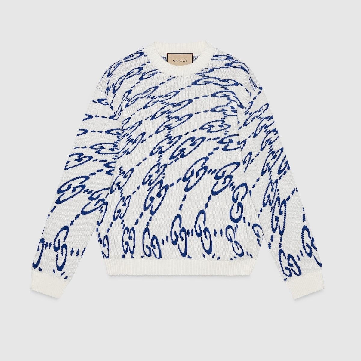 Gucci o1s1wg110225 Wavy GG Cotton Sweater in White & Blue Size US XXL / EU 58 / 5 - 1 Thumbnail