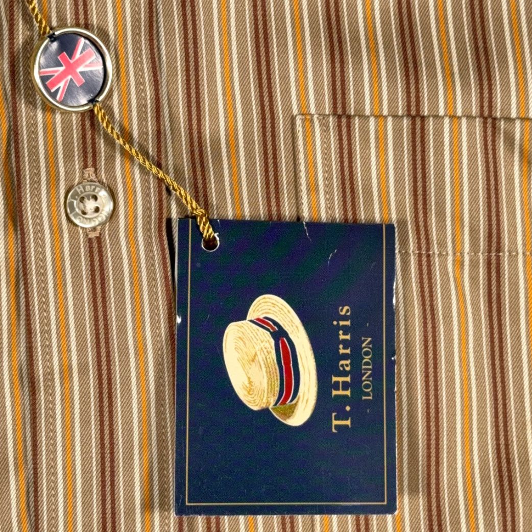 Vintage T Harris London Shirt Adult SMALL Brown Yelloiw Cotton Striped Button-Down Tags Size US S / EU 44-46 / 1 - 5 Thumbnail