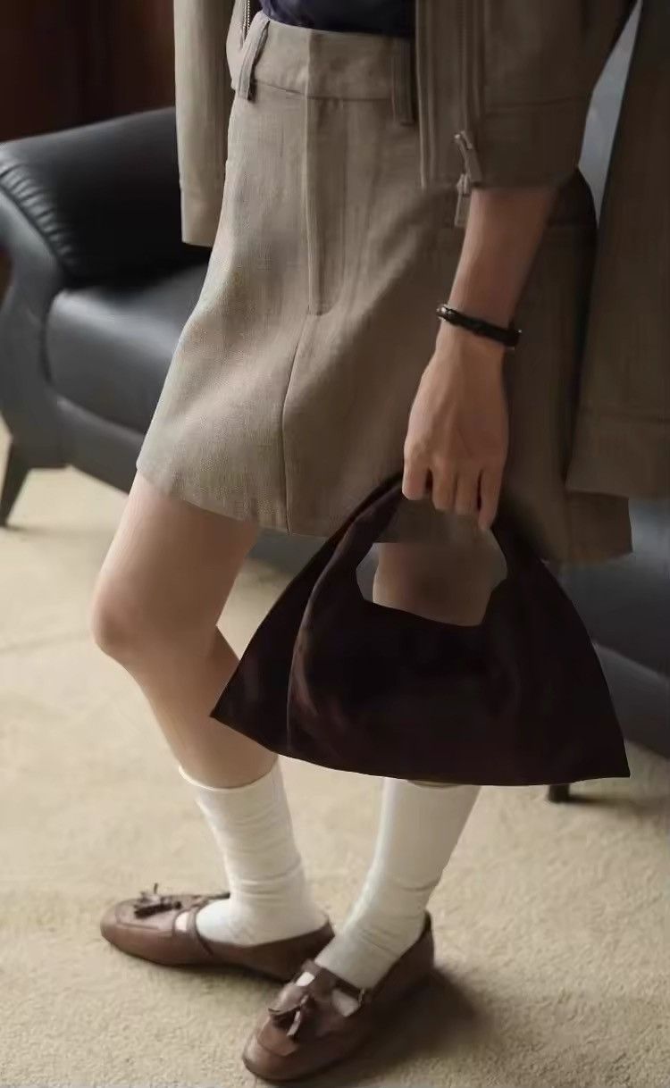Designer × Vintage Retro Style Suede Leather Shoulder Small Bag Size ONE SIZE - 8 Thumbnail