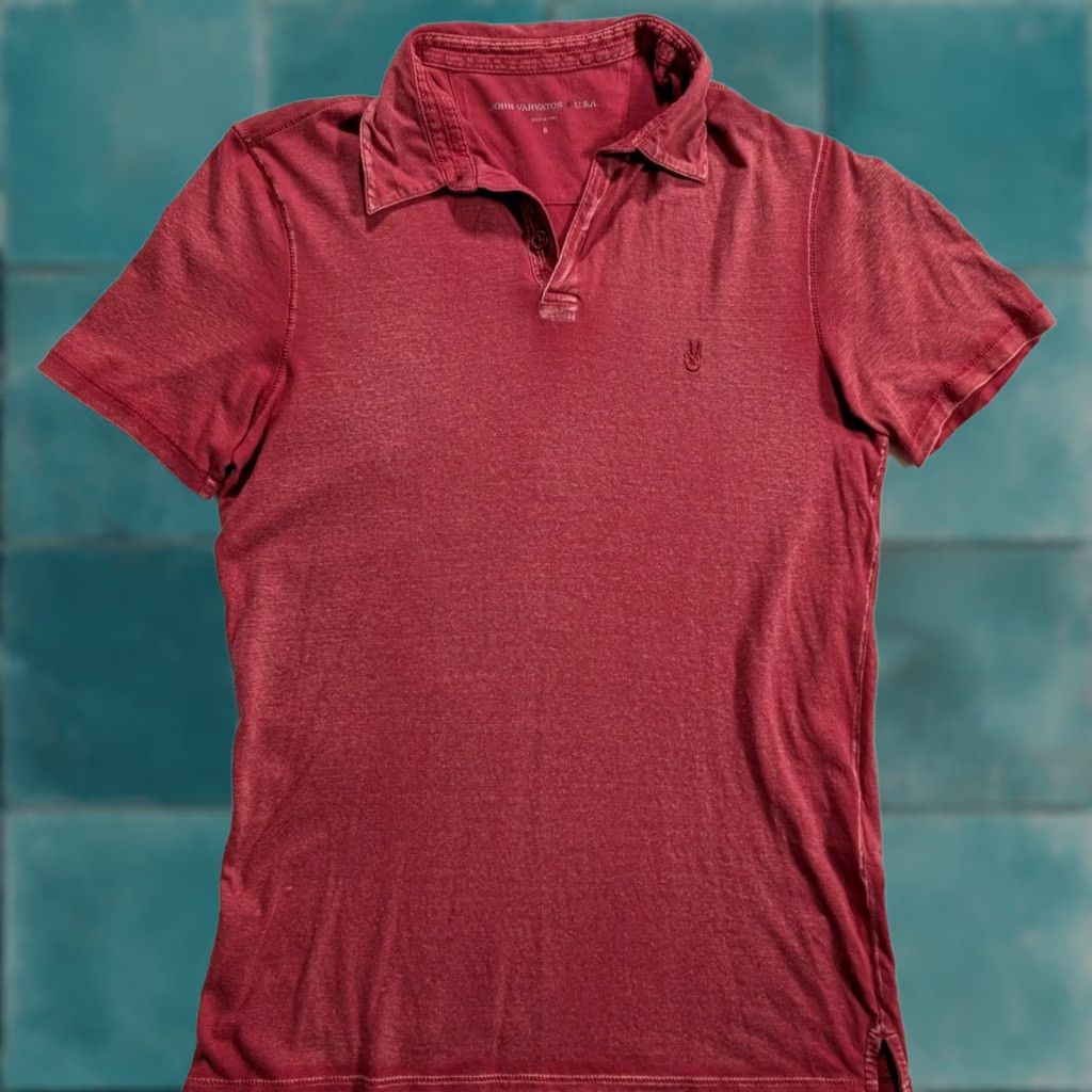 John Varvatos John Varvatos Polo Shirt Pullover Striped Collared Peace Logo Red Men's Small Size US S / EU 44-46 / 1 - 1 Thumbnail