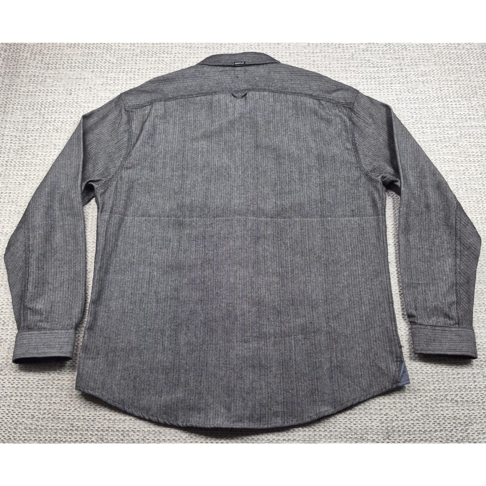 Vintage Split Shirt Mens 2XL Button-Up Gray Herringbone Long Sleeve Twill Casual Shirt Size US XXL / EU 58 / 5 - 7 Thumbnail
