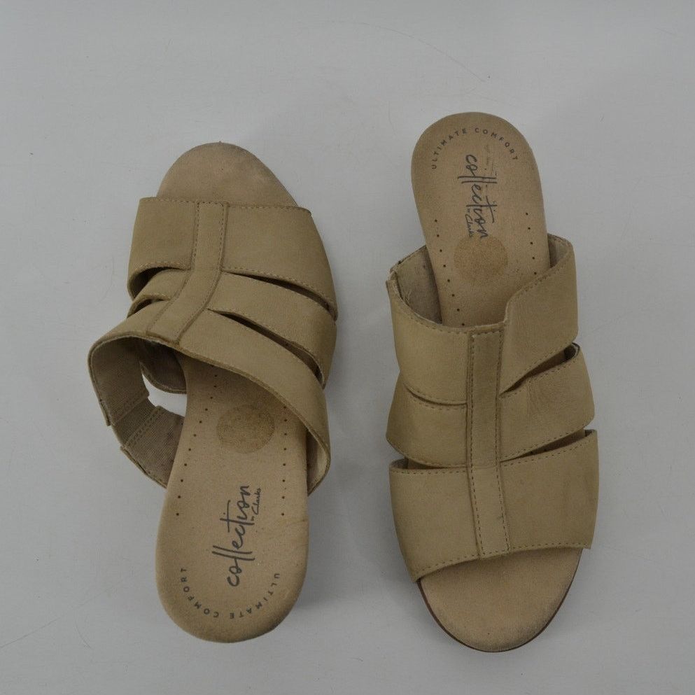 Clarks Clarks Size 8 Womens Tan Beige Leather Slip On Sandals Mules Size US 8 / IT 38 - 10 Thumbnail