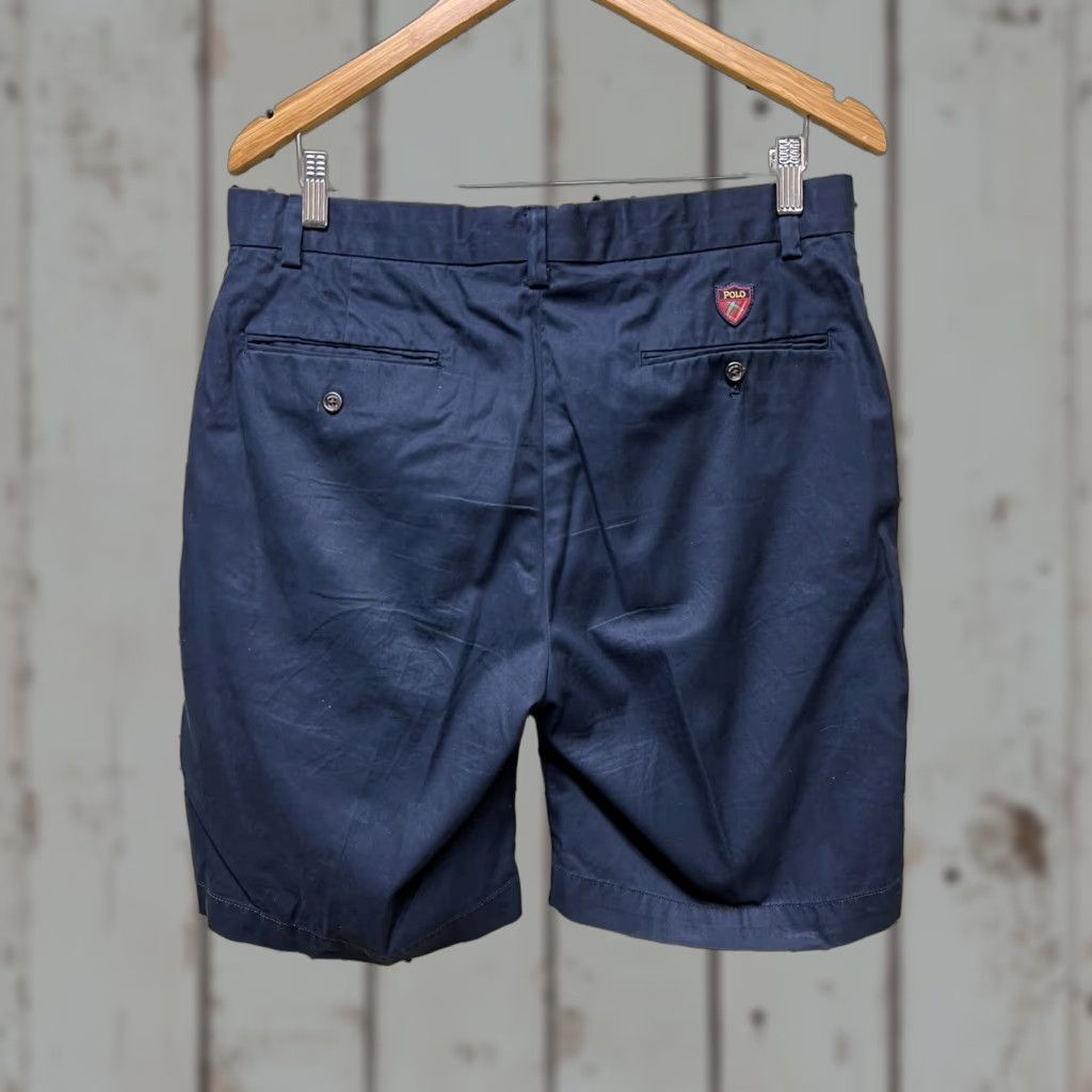 VINTAGE Polo Golf Ralph Lauren Mens 33 Navy Blue Cotton Pleated Front Fairway Shorts