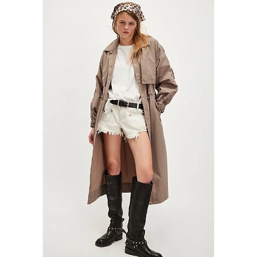 Free People NWT Indy Trench Coat $228 LARGE Dusted Cocoa BROWN Size L / US 10 / IT 46 - 2 Thumbnail