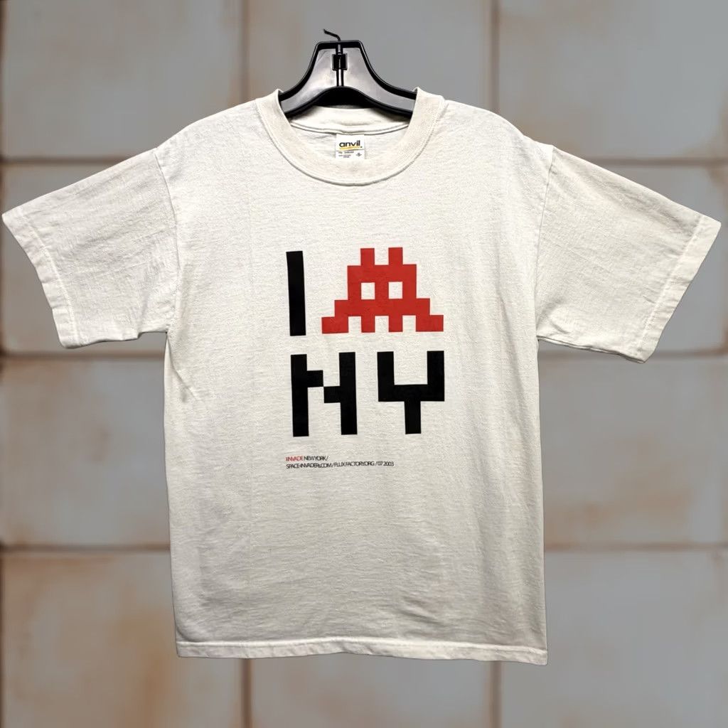 Vintage Invader T-Shirt Space Invader 2003 NYC Gallery Exhibition Flux Factory Small White Crew Neck Short Sleeve Men Xs, Men’s
