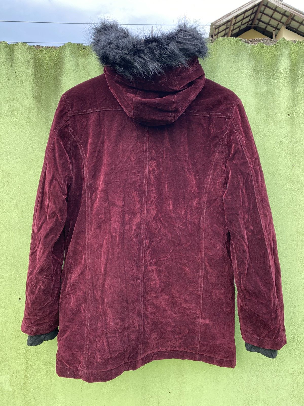 Japanese Brand Naughty Style Burgundy Velvet Parka Jacket Faux Fur Hood Size US M / EU 48-50 / 2 - 7 Thumbnail