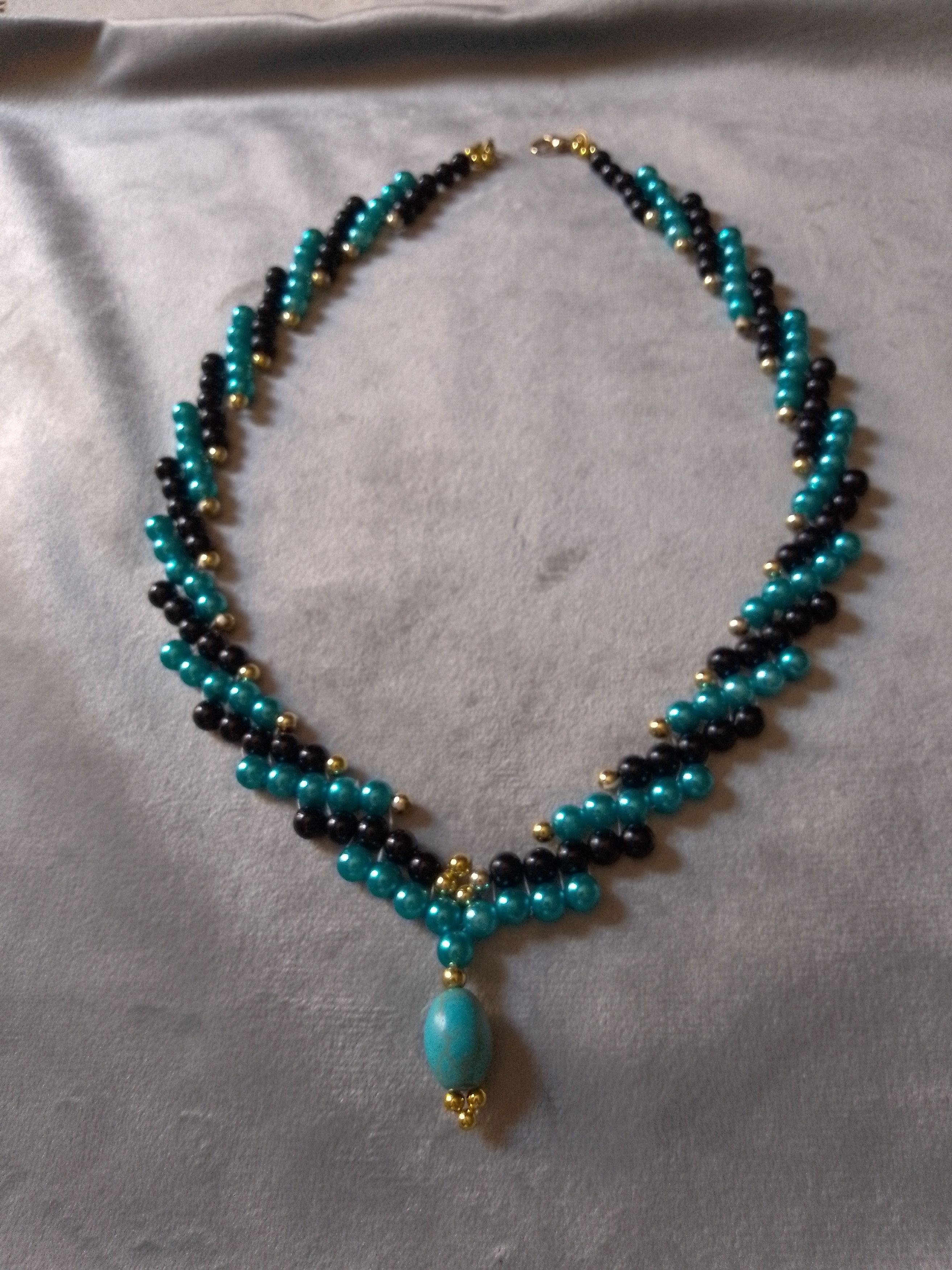 Handmade Necklace pearls choker with turquoise pendant gemstone Size ONE SIZE - 9 Thumbnail