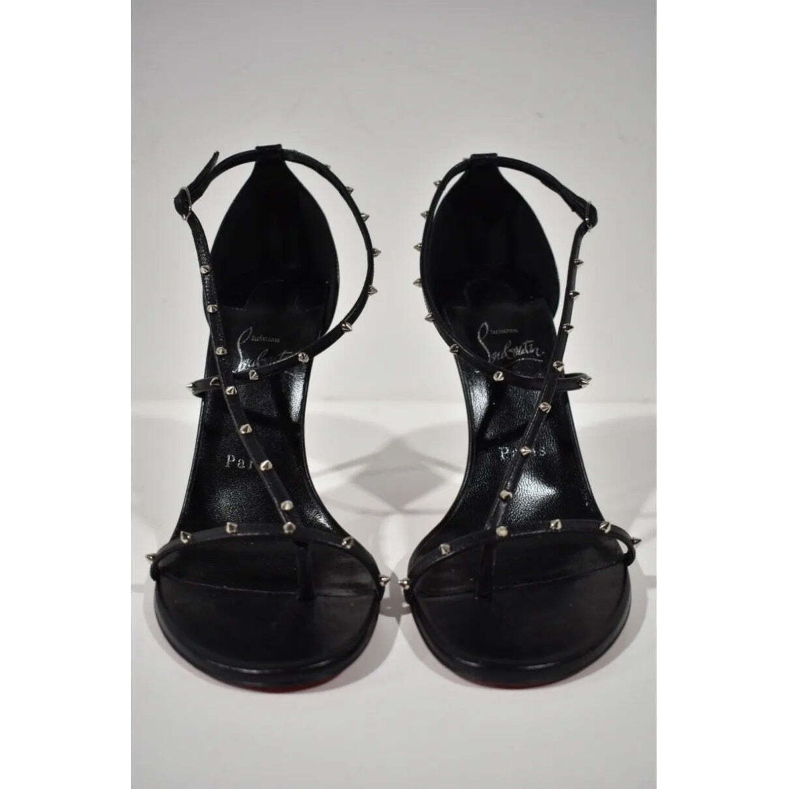 Christian Louboutin Riojana Spikes 100 Black Ankle Strappy Sandal Heel Pump 36 Size US 6 / IT 36 - 9 Thumbnail