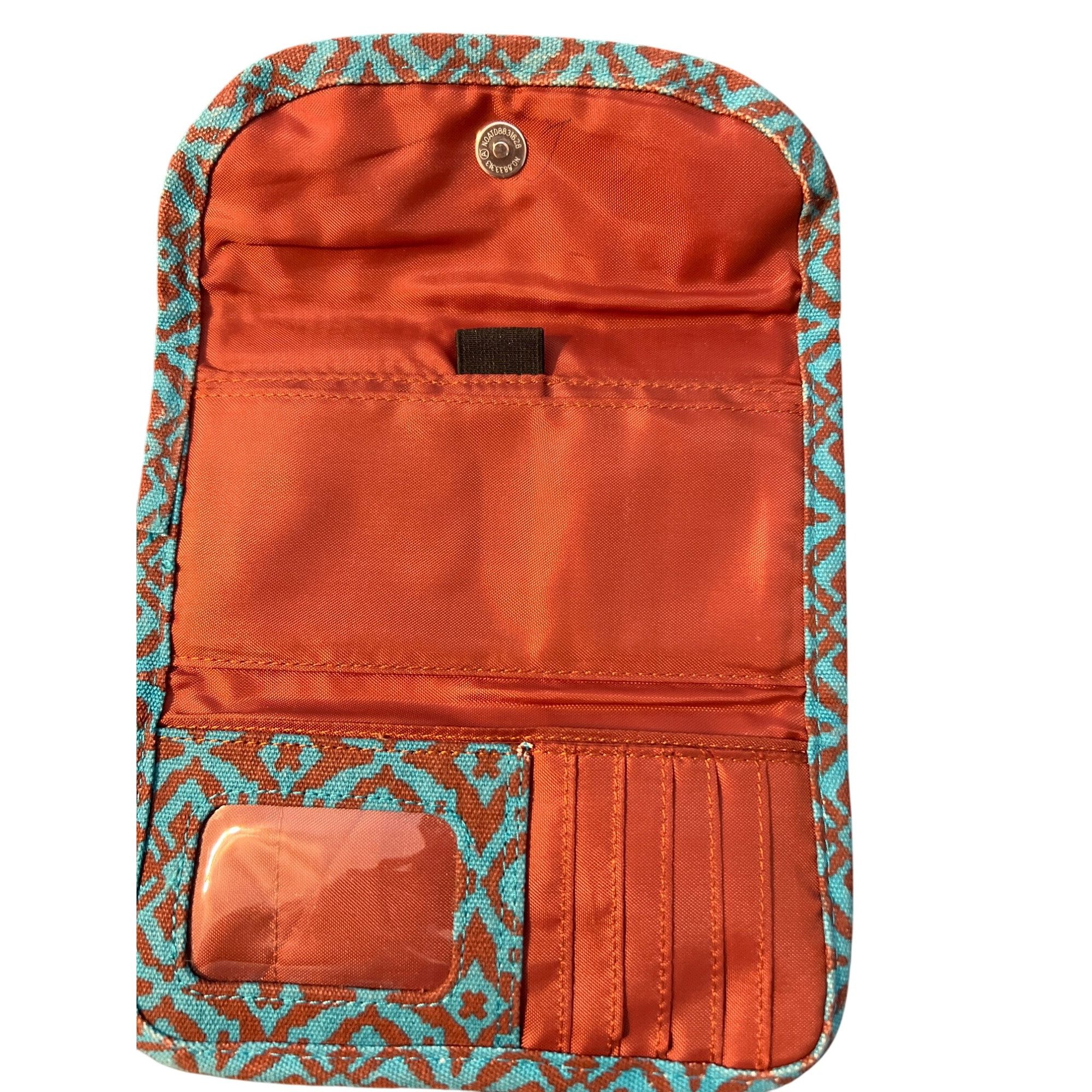 KAVU Kavu Trendy Geometric Print Wallet Blue Brown Trifold Zip Po Size ONE SIZE - 6 Thumbnail