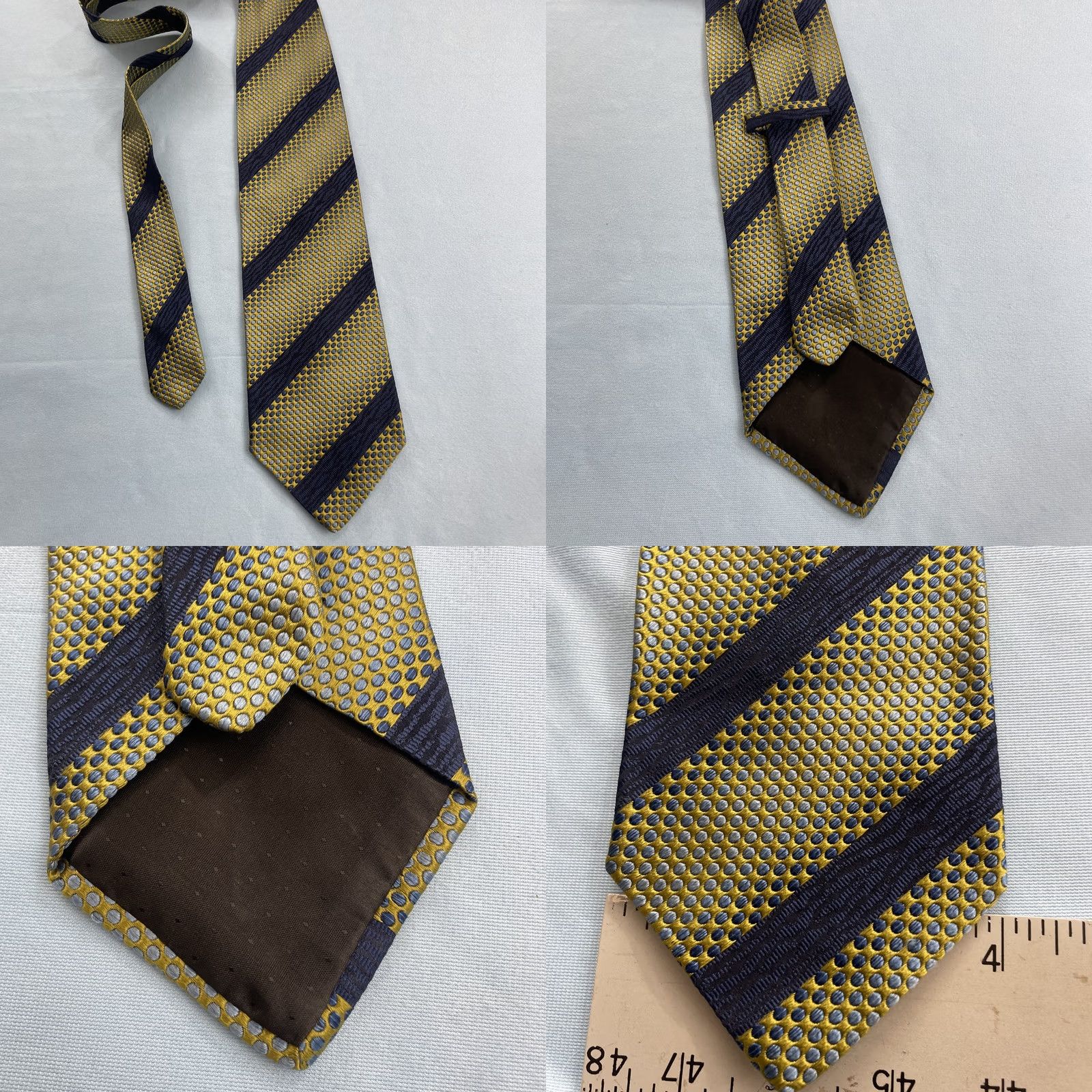 Vintage VINTAGE Pavone Tie Geometric Woven Repp Silk Italy Yellow Blue 4x57" Silk Polyester Texture Width Wide Men's Tie Size ONE SIZE - 8 Thumbnail