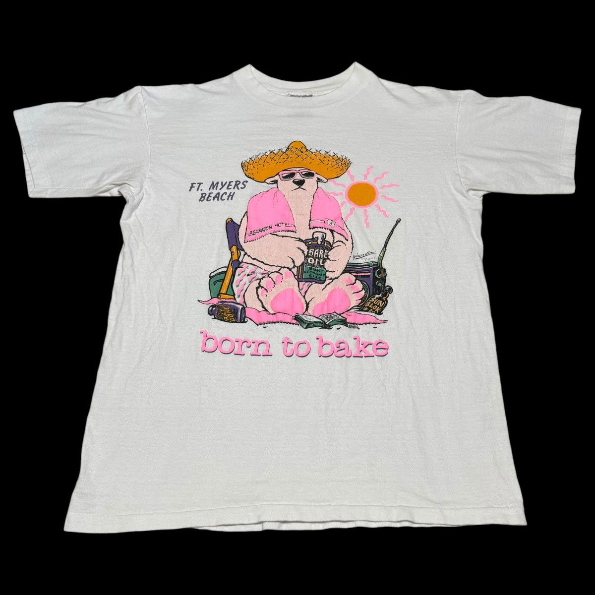 Vintage Vintage Oneita Born to Bake Tanning White Shirt Adult L Size US L / EU 52-54 / 3 - 1 Thumbnail