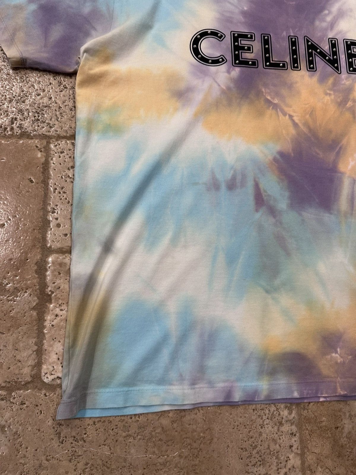 Celine × Hedi Slimane Celine x Hedi Slimane Studded Logo Tie Dye T-Shirt Size US XXL / EU 58 / 5 - 7 Thumbnail