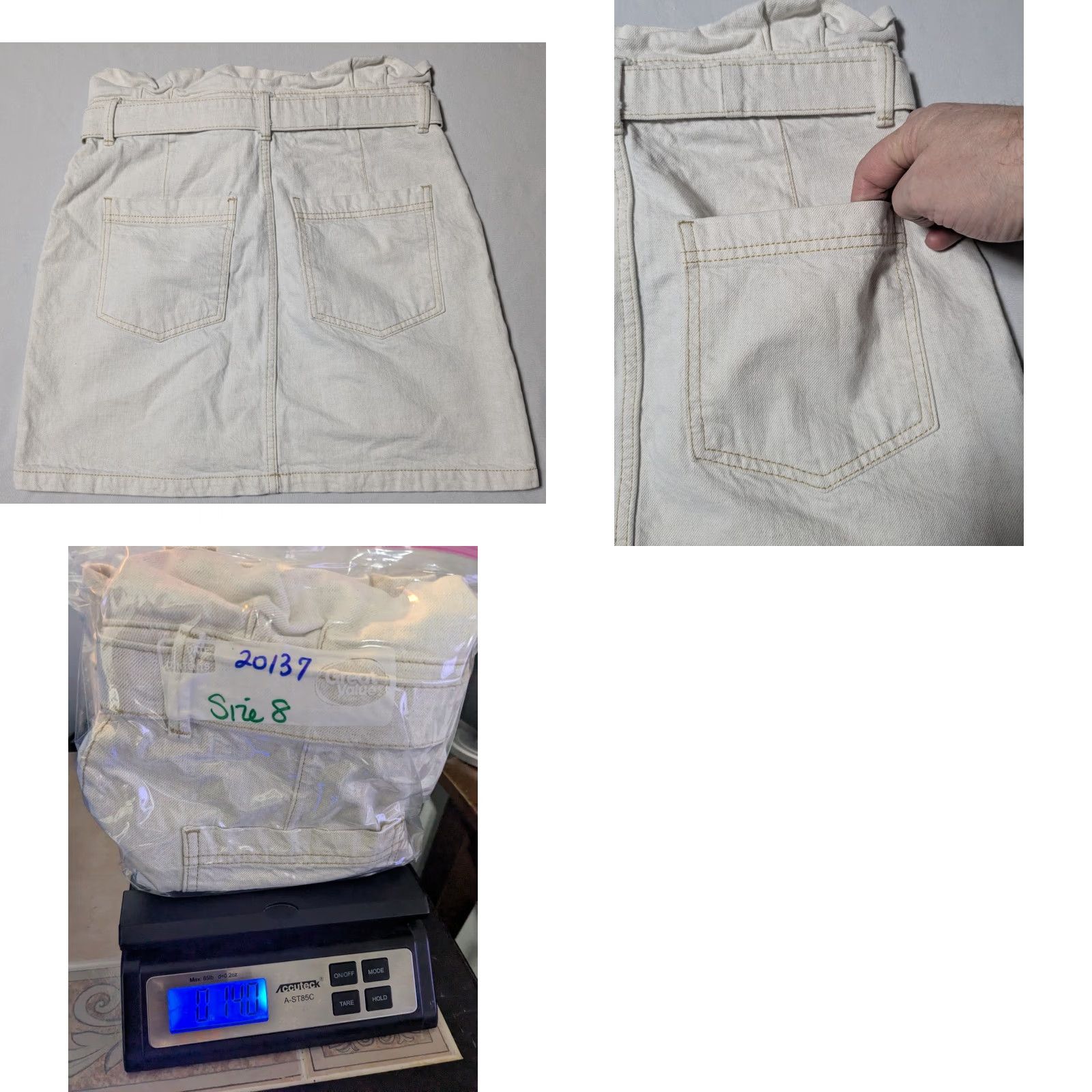 Free People FREE PEOPLE Skirt Belted 16" Paperbag Denim Linen Oatmeal Beige 8 Women Short Mini Pockets Size 30" / US 8 / IT 44 - 9 Thumbnail